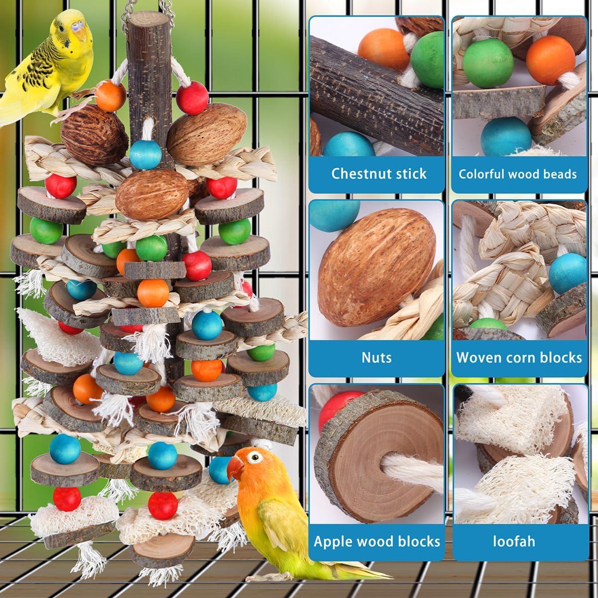 Juguete para Loros BBjinronjy de Madera y Nueces 32.8 cm