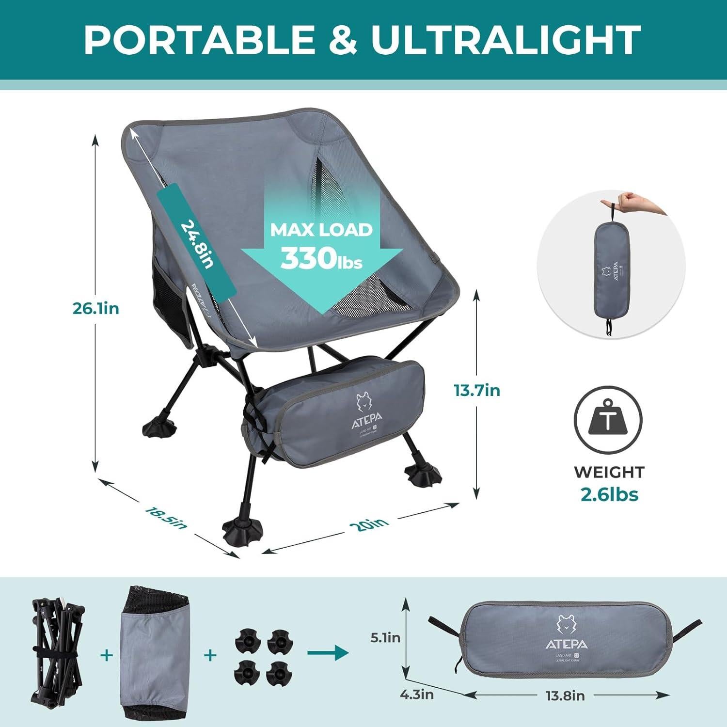 Silla de Camping ATEPA Ultraligera Plegable 1.09 kg