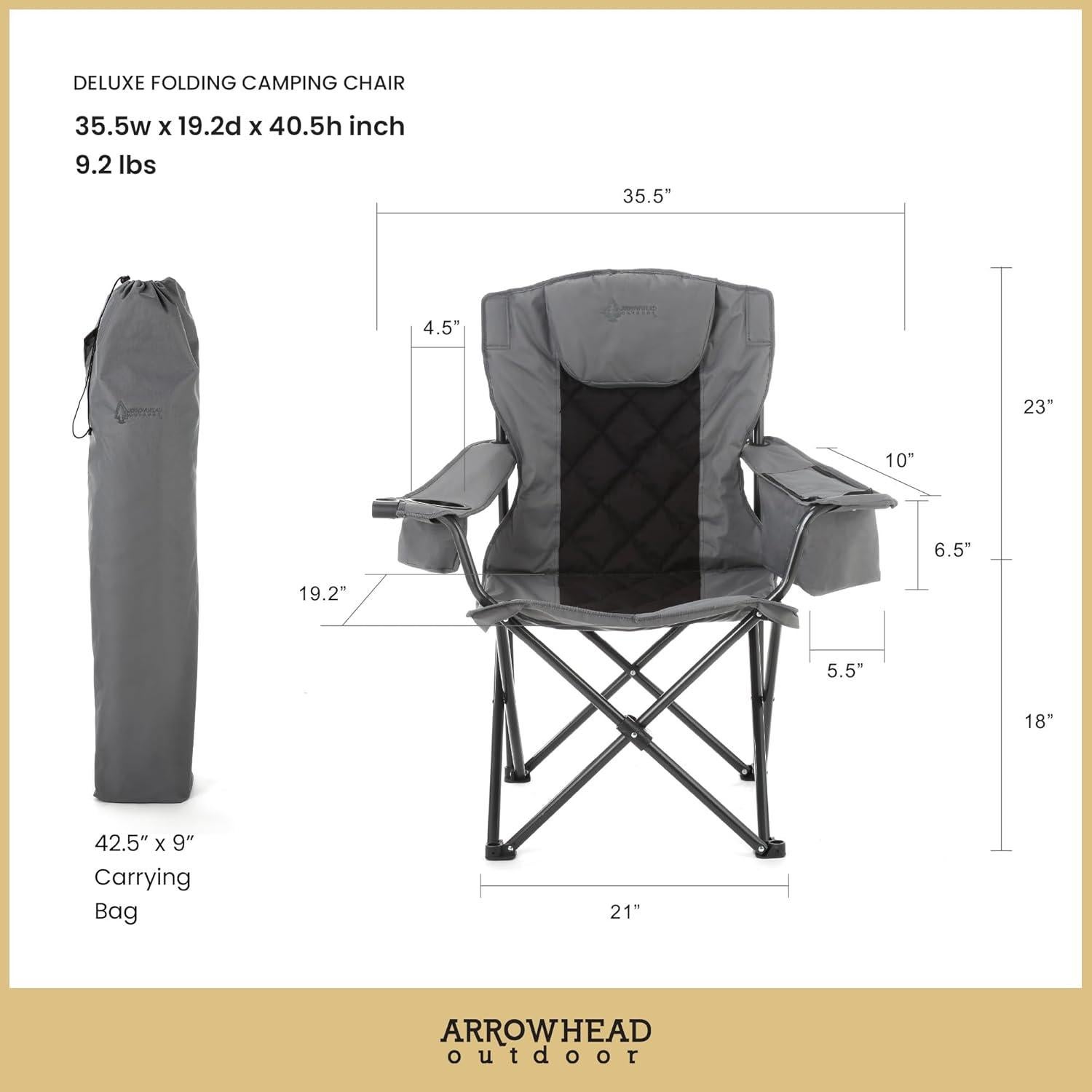 Silla de Camping Plegable ARROWHEAD con Enfriador y Soporte