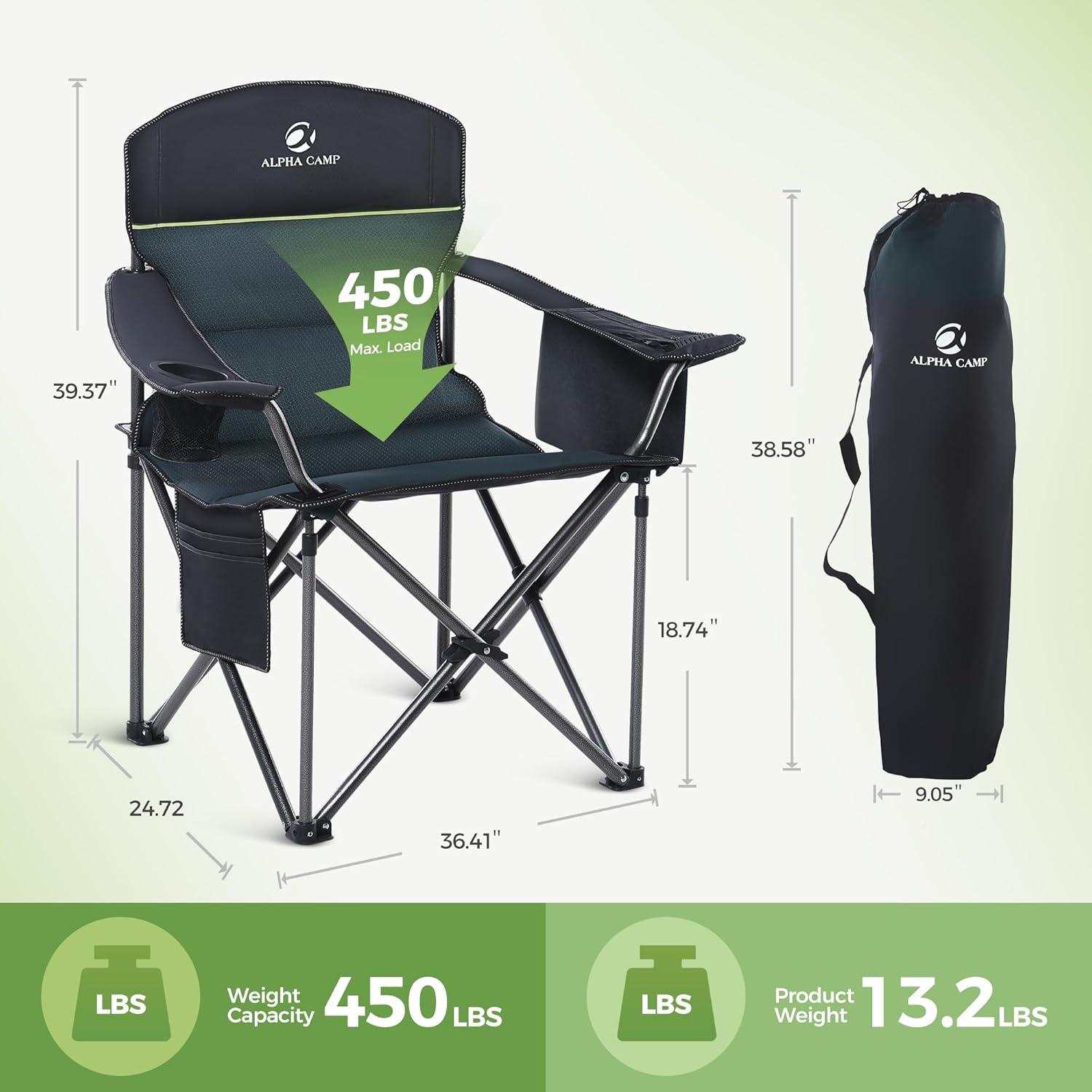 Silla de Camping Plegable LET'S CAMP Charles Verde 204kg