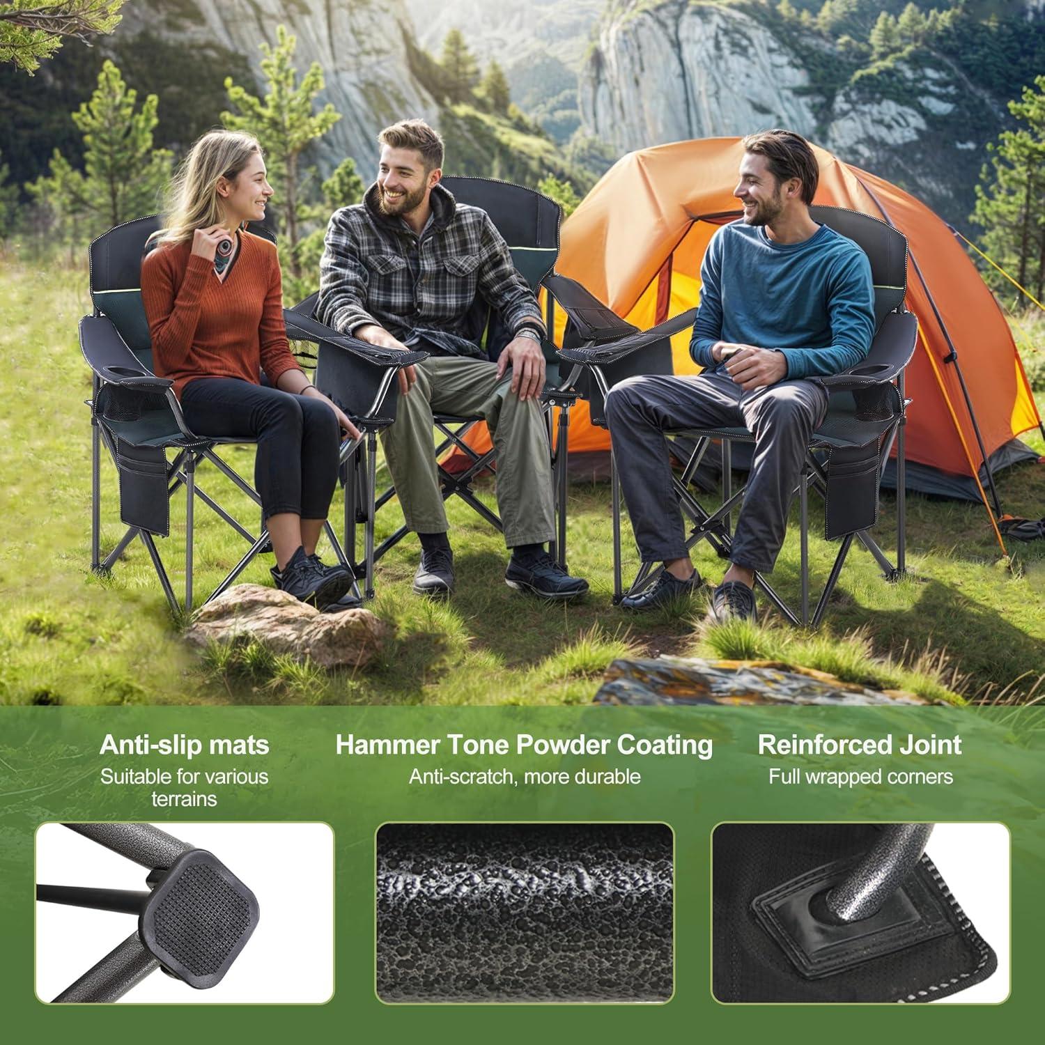 Silla de Camping Plegable LET'S CAMP Charles Verde 204kg