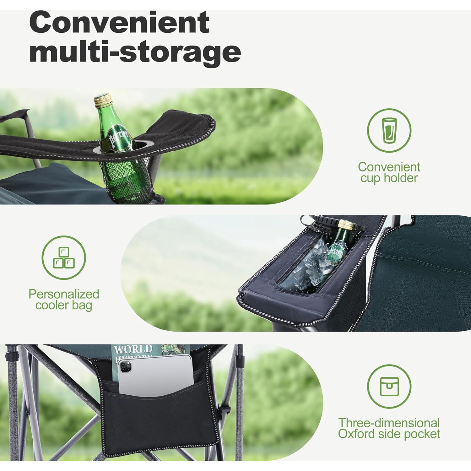 Silla de Camping Plegable LET'S CAMP Charles Verde 204kg