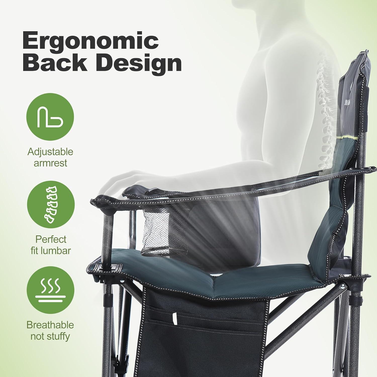 Silla de Camping Plegable LET'S CAMP Charles Verde 204kg