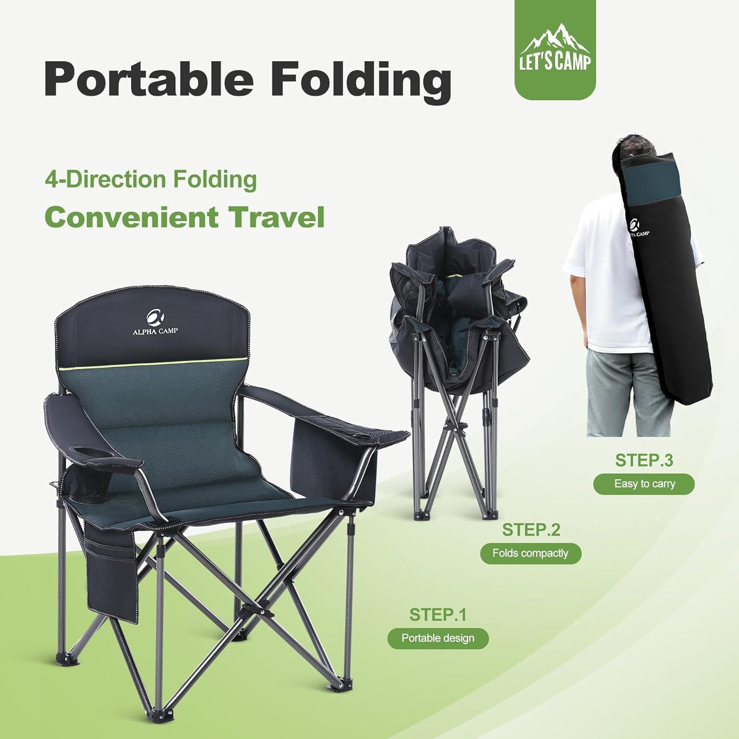 Silla de Camping Plegable LET'S CAMP Charles Verde 204kg
