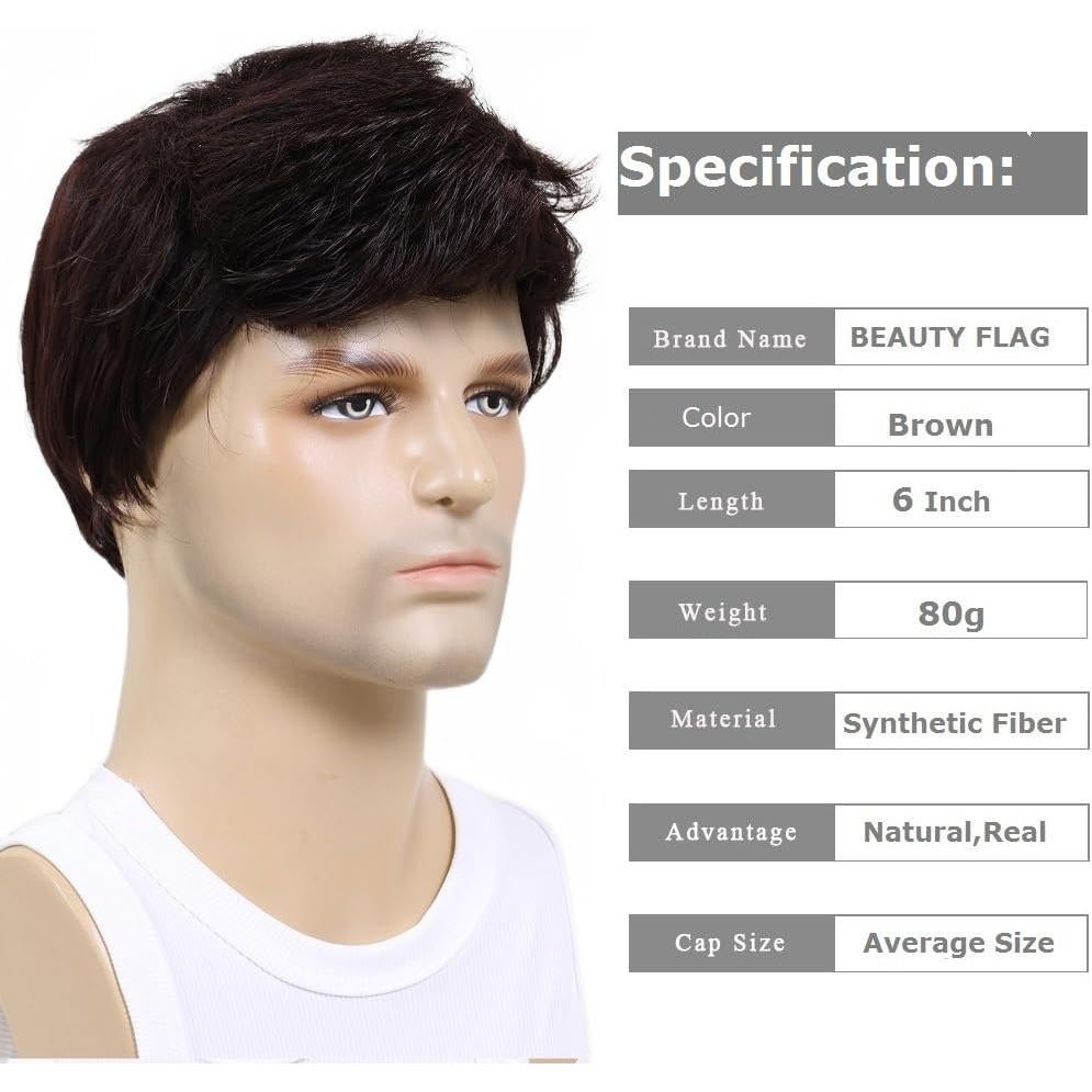 Peluca Corta Marrón para Hombre BEAUTY FLAG Sintética