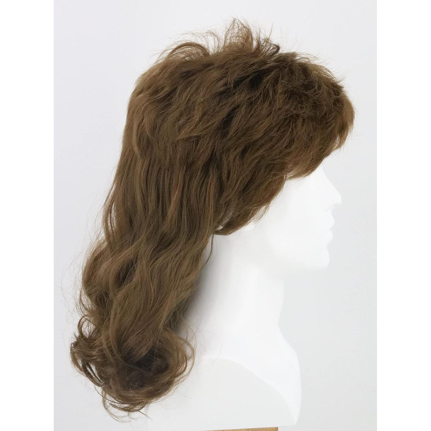 Peluca Mullet Rizada Marrón LeMarnia para Disfraz