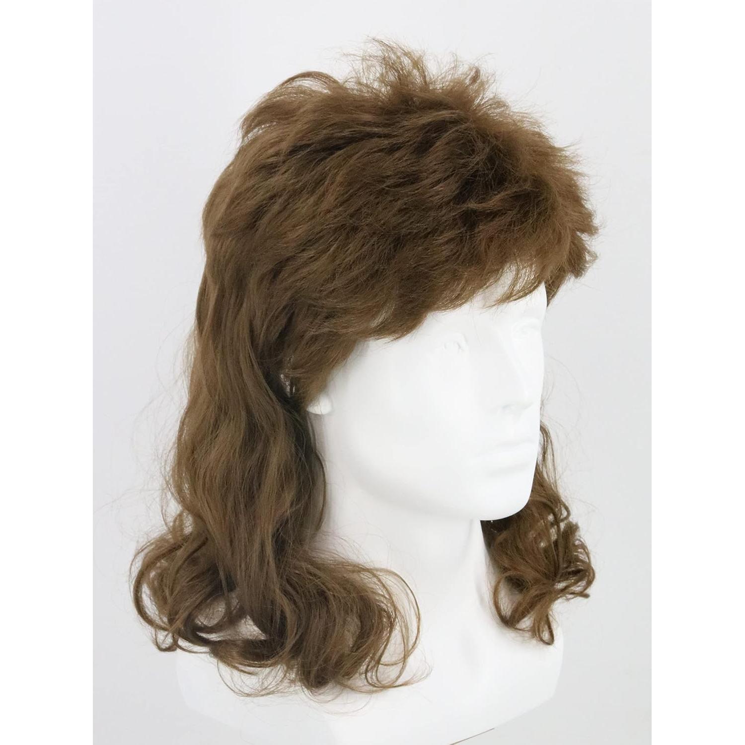 Peluca Mullet Rizada Marrón LeMarnia para Disfraz