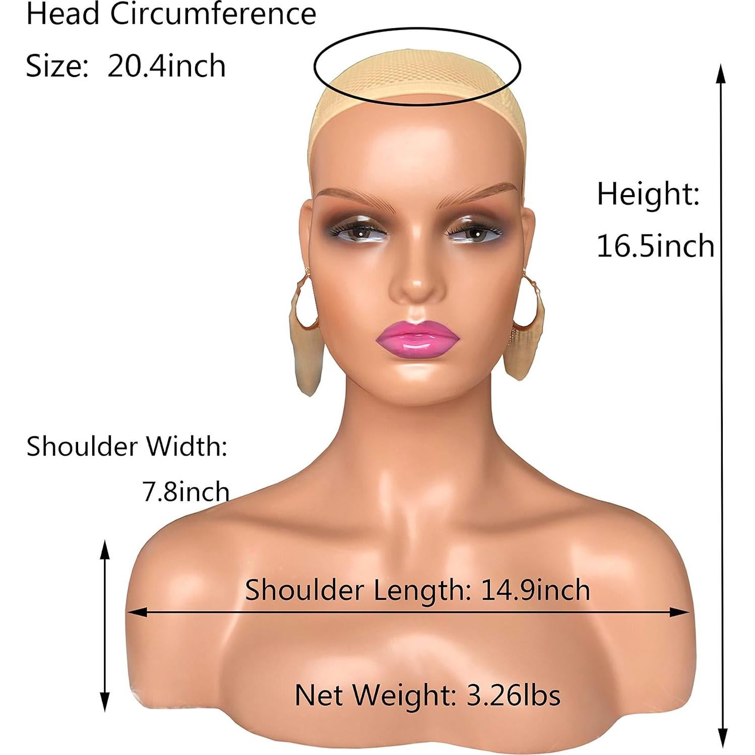 Cabeza de maniquí femenino Voloria con hombros y maquillaje