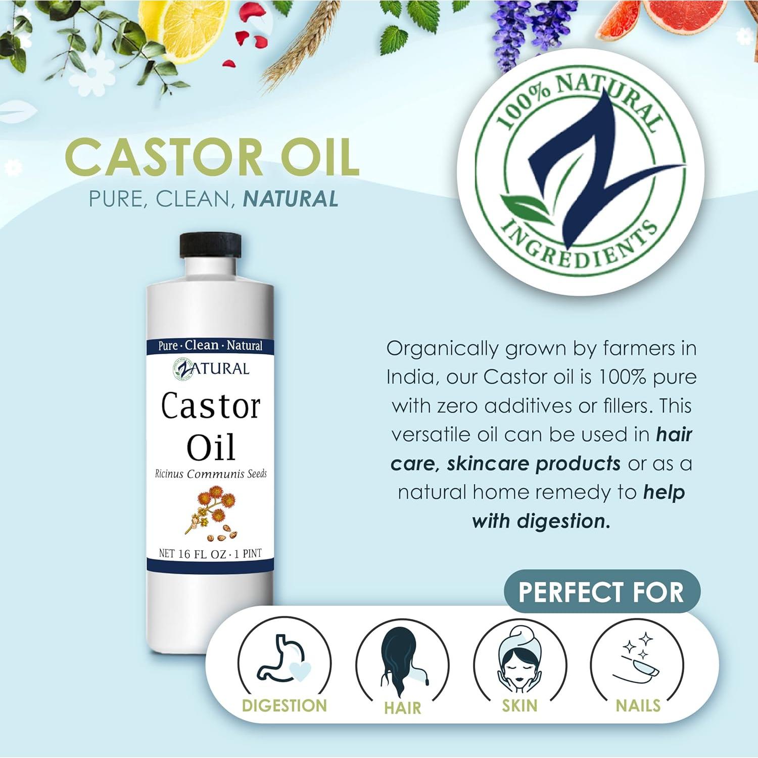 Aceite de Ricino 100% Puro Zatural 473 ml - Crecimiento Cabello y Piel