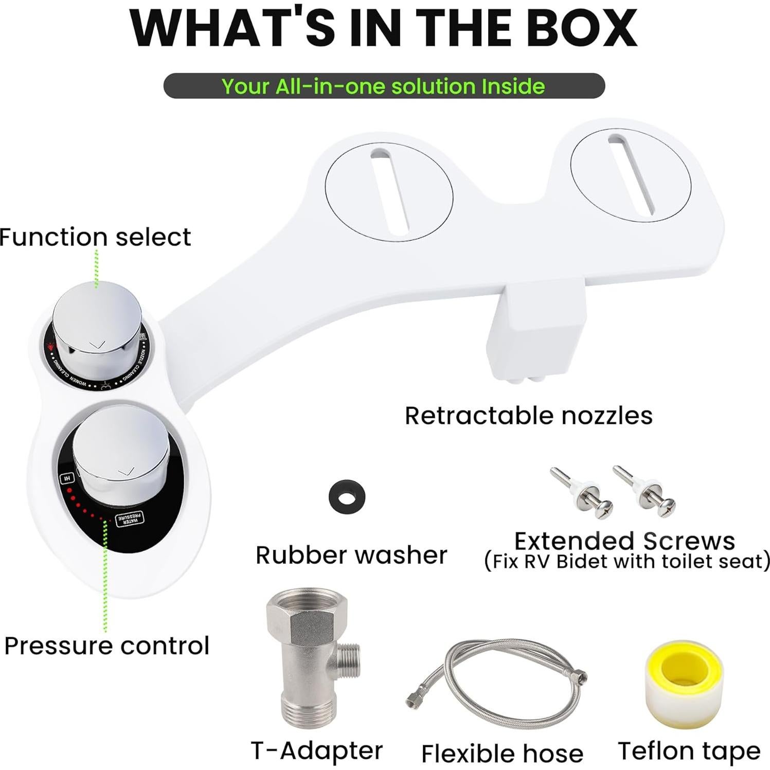 Bidet para Inodoro de RV Terapaton con Doble Boquilla y Ajuste de Agua