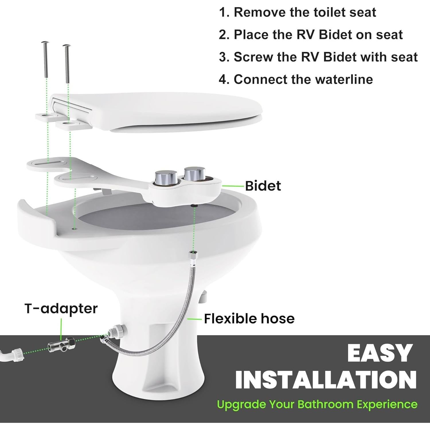 Bidet para Inodoro de RV Terapaton con Doble Boquilla y Ajuste de Agua
