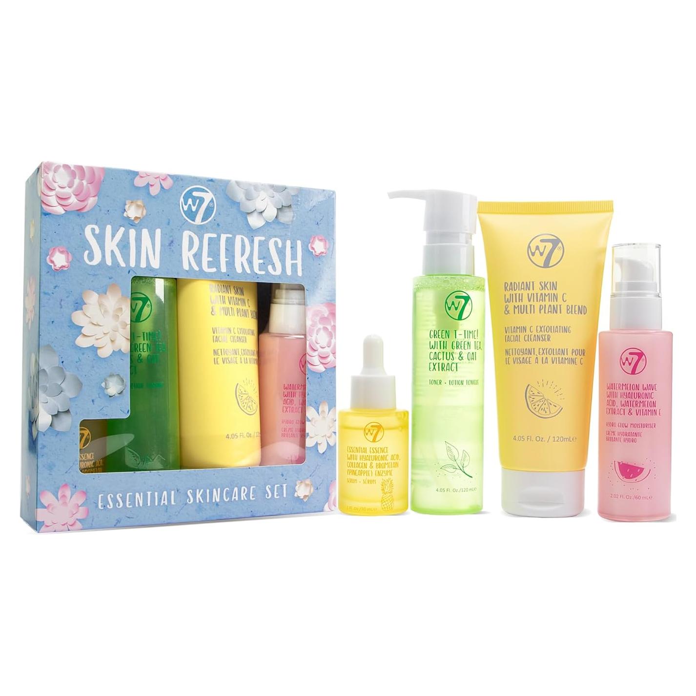 Set de Cuidado Facial W7 Skin Refresh | Limpiador, Tónico, Suero y Hidratante