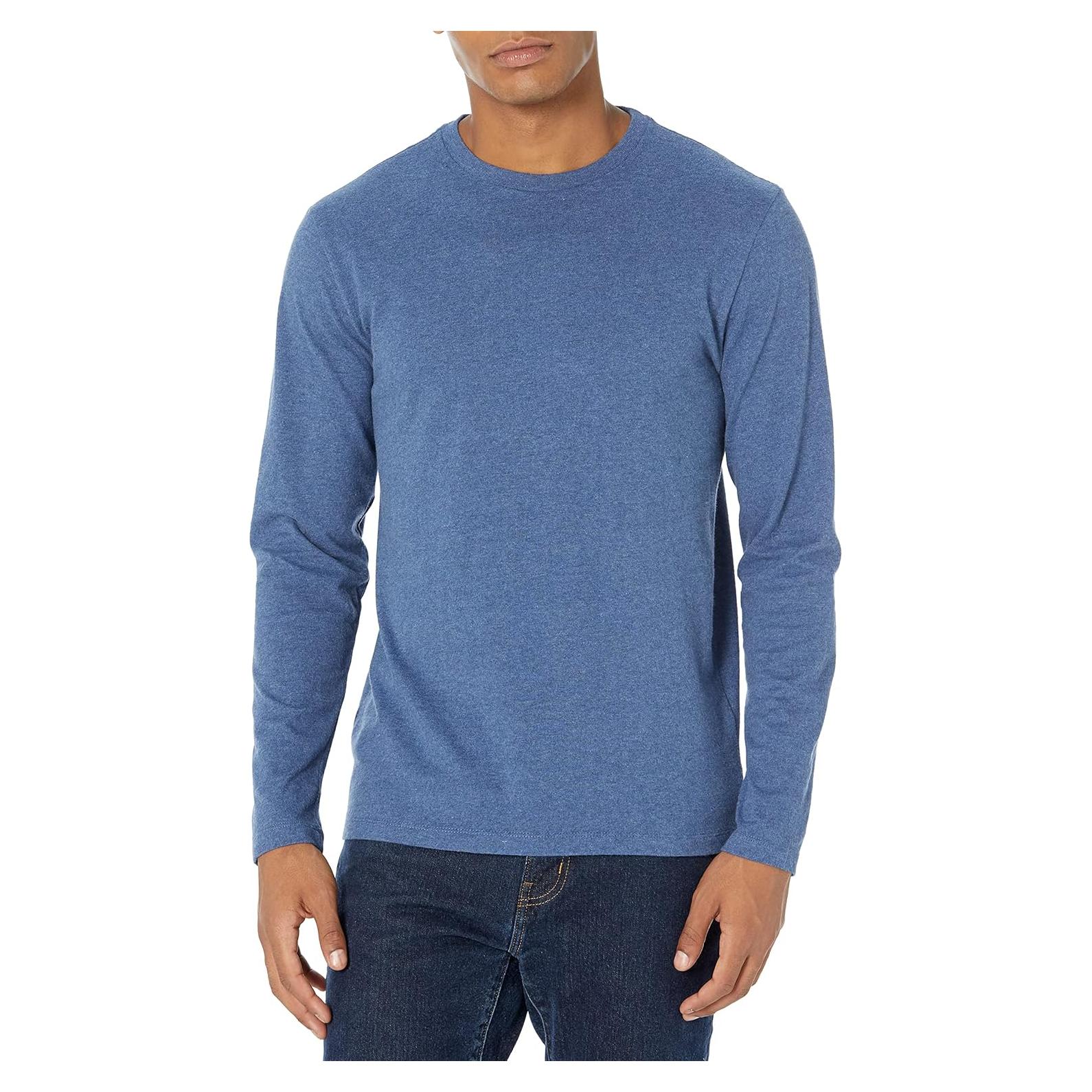 Camiseta de Cuello Redondo Amazon Essentials Hombre Azul Jaspeado