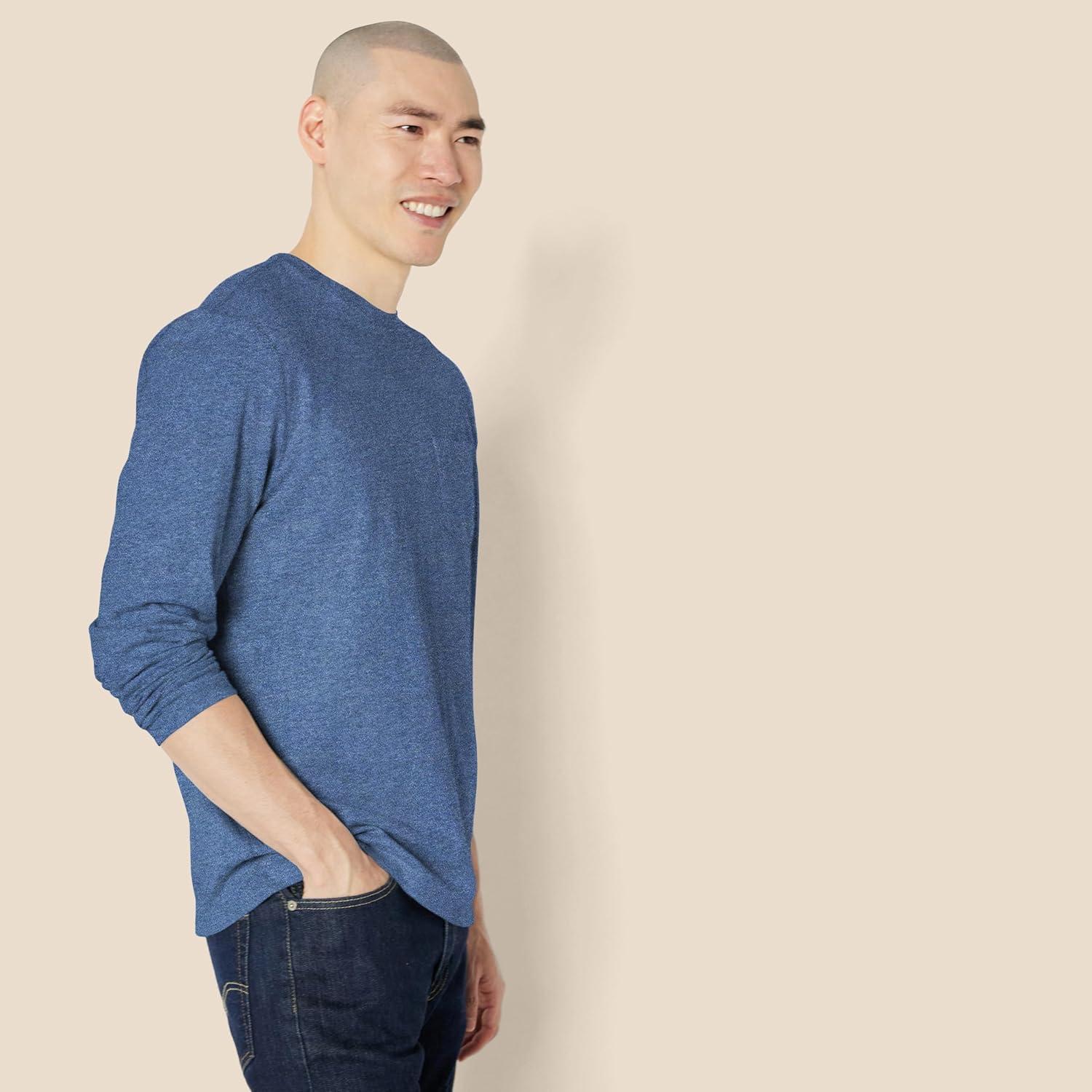 Camiseta de Cuello Redondo Amazon Essentials Hombre Azul Jaspeado