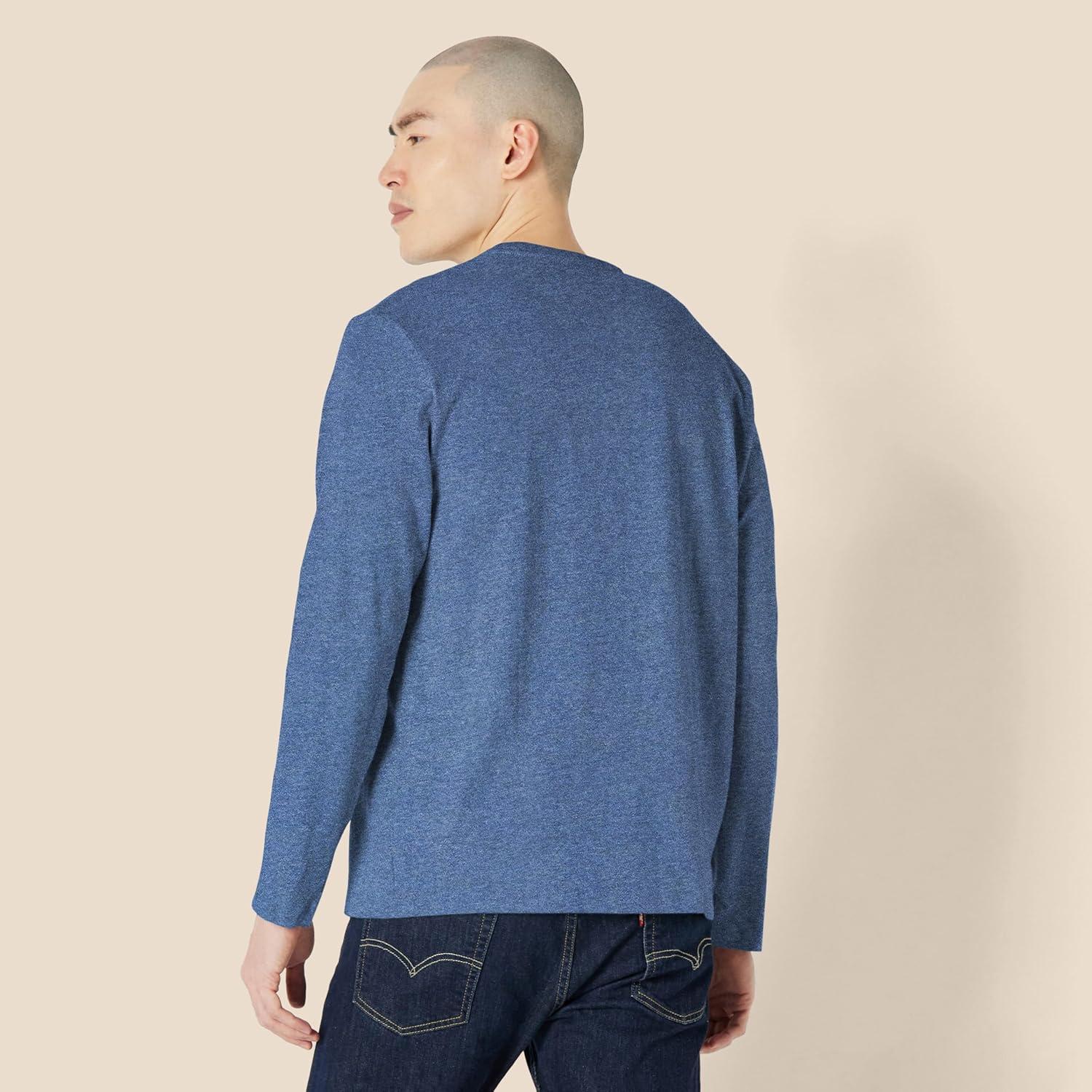 Camiseta de Cuello Redondo Amazon Essentials Hombre Azul Jaspeado