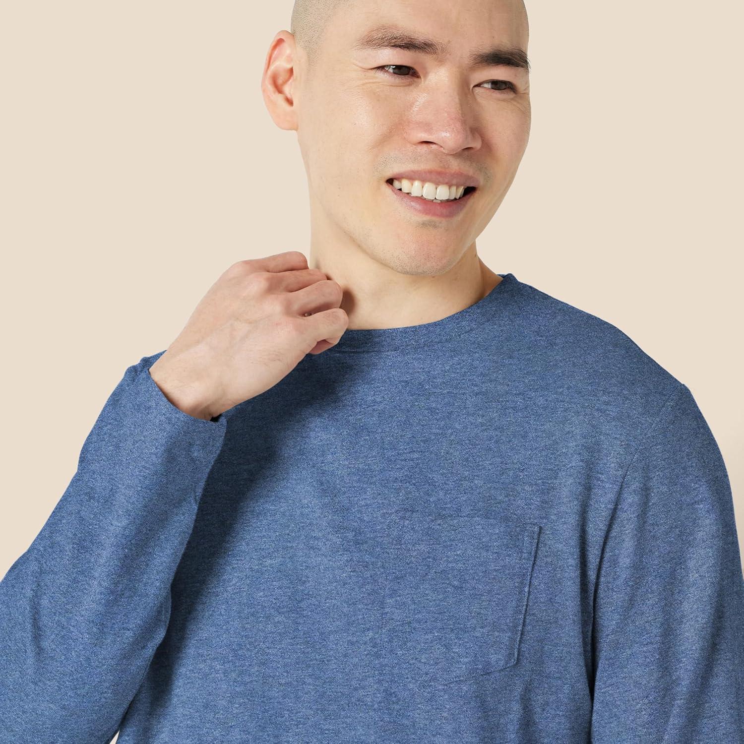 Camiseta de Cuello Redondo Amazon Essentials Hombre Azul Jaspeado