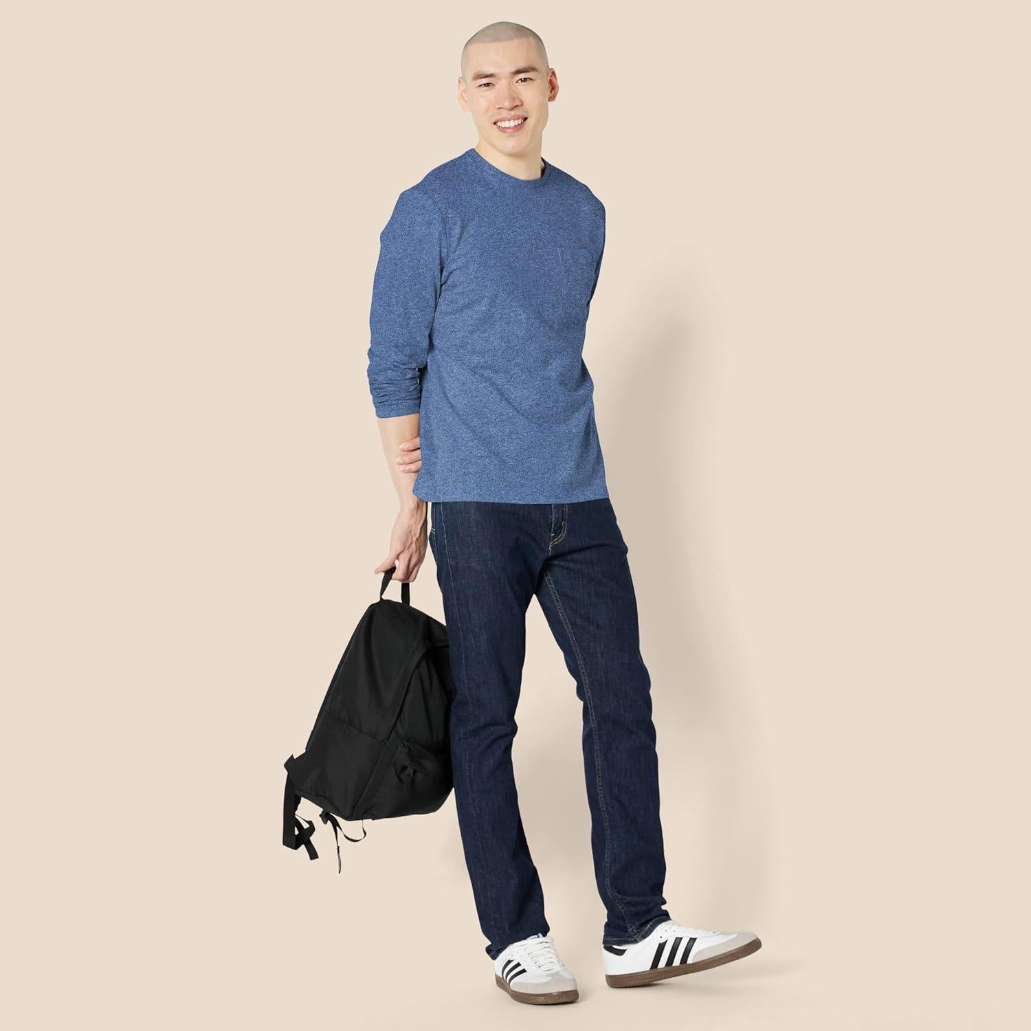 Camiseta de Cuello Redondo Amazon Essentials Hombre Azul Jaspeado