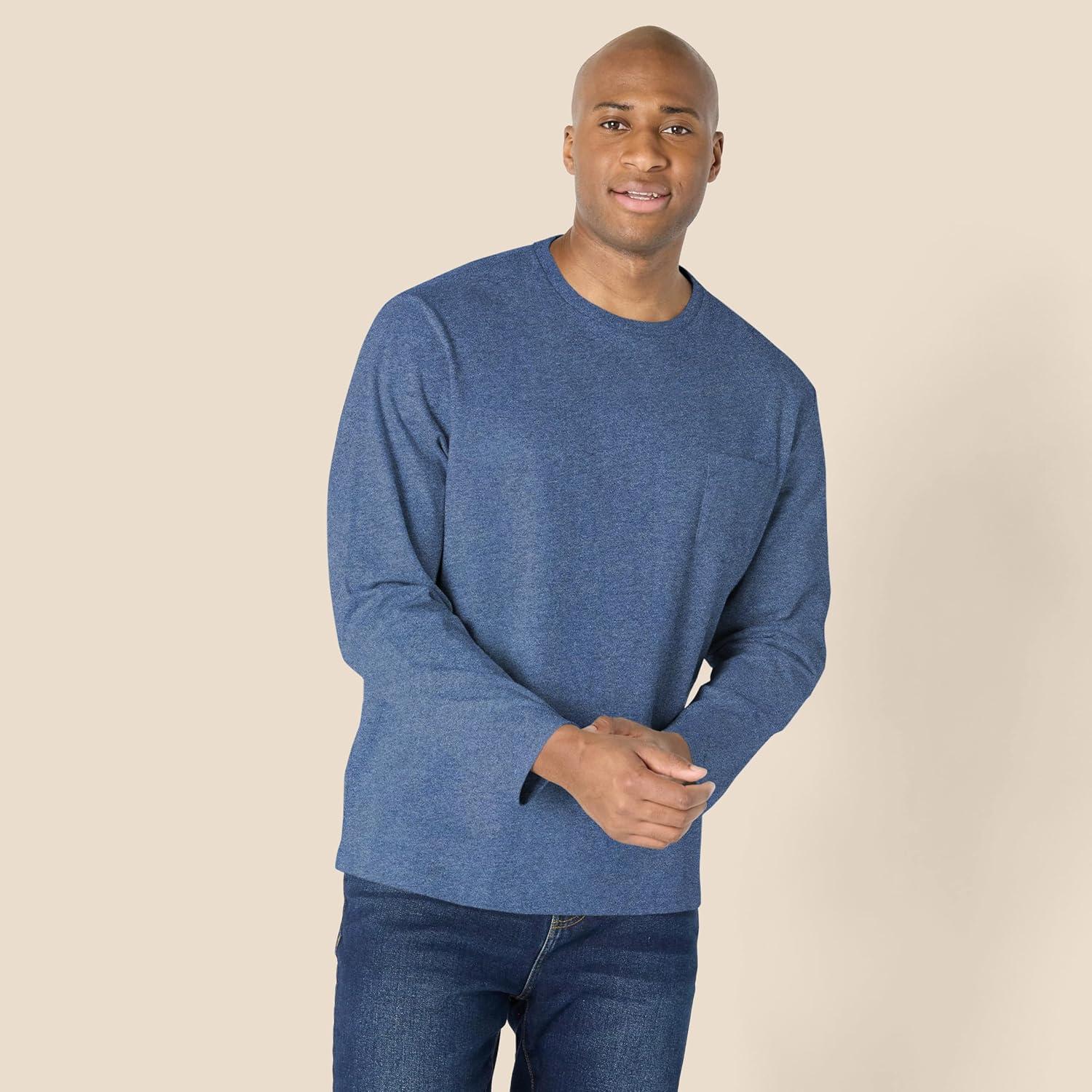 Camiseta de Cuello Redondo Amazon Essentials Hombre Azul Jaspeado