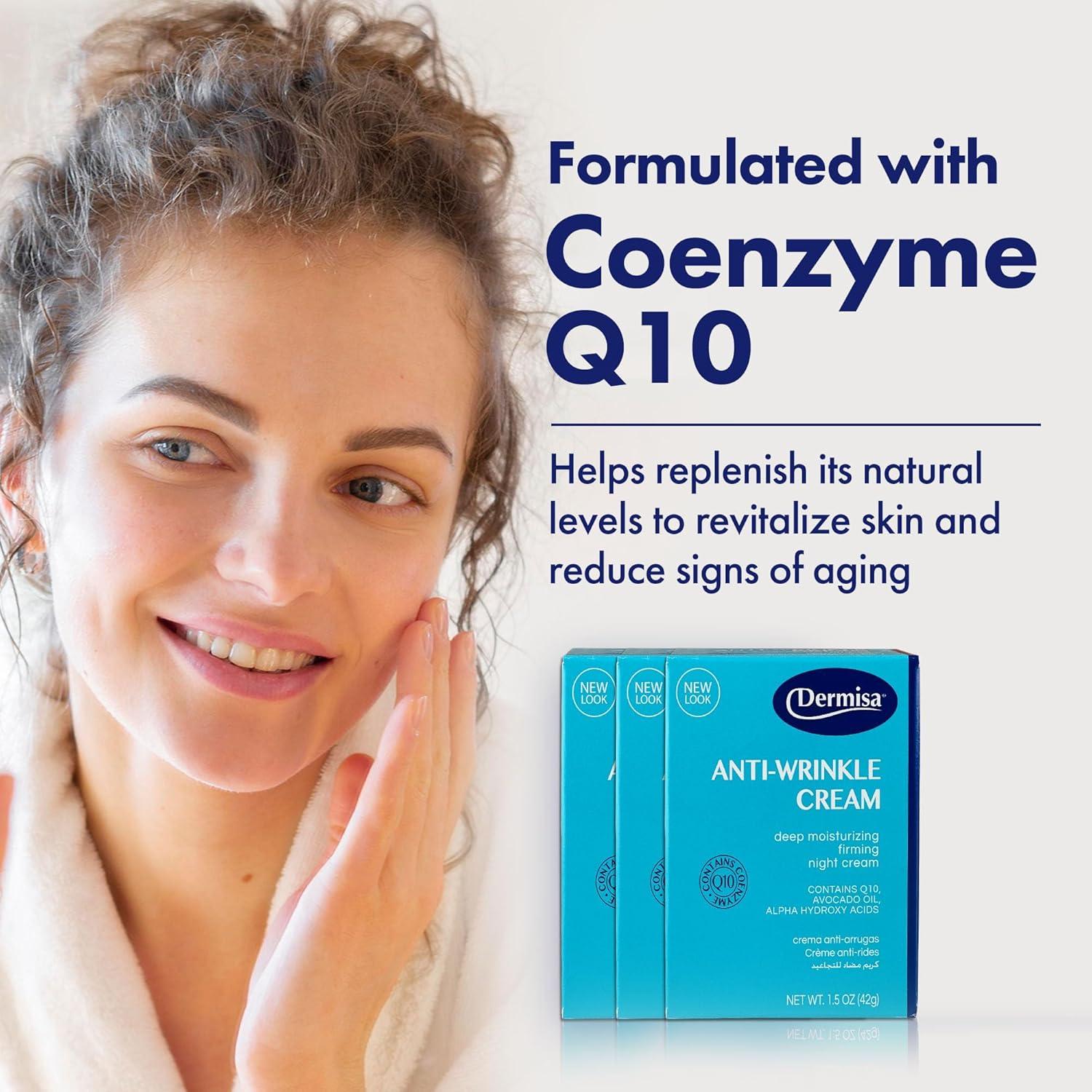 Dermisa Anti-Wrinkle Cream | Contains Alpha Hydroxy Acids, Coenzyme Q10, Avocado Oil | 1.5 OZ | Pack of 1