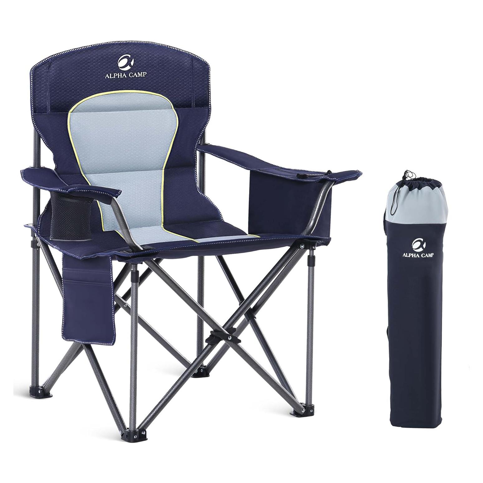 Silla de Camping Plegable Green Party XL Azul con Porta Vasos