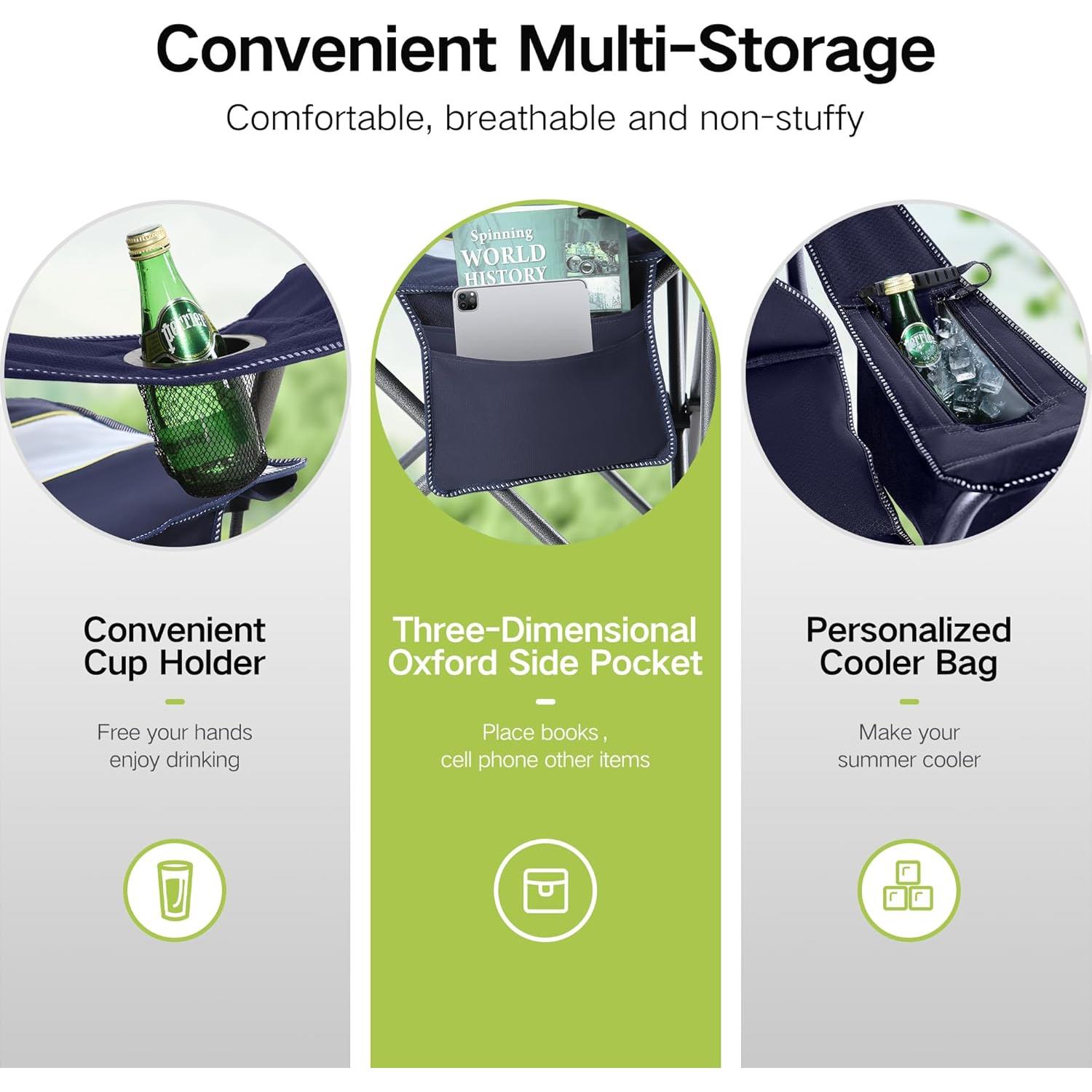 Silla de Camping Plegable Green Party XL Azul con Porta Vasos