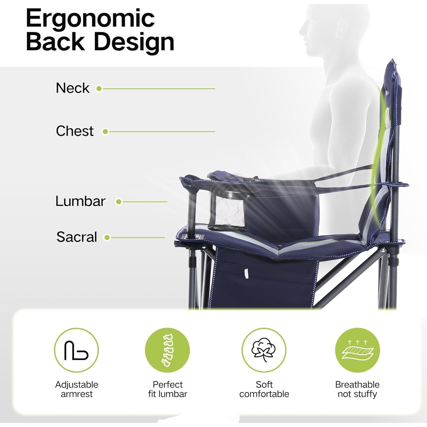 Silla de Camping Plegable Green Party XL Azul con Porta Vasos