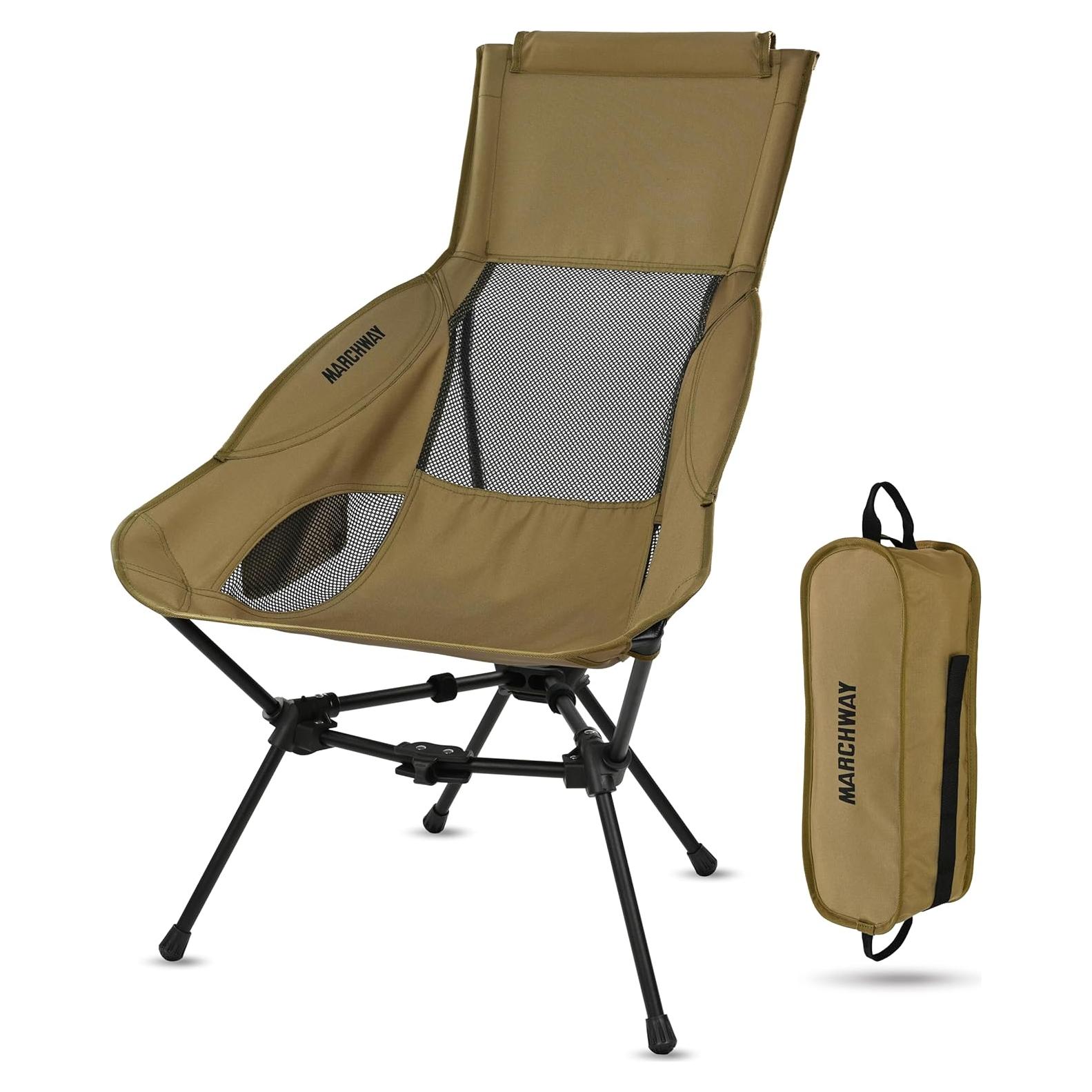Silla de Camping MARCHWAY Plegable Respaldo Alto Caqui