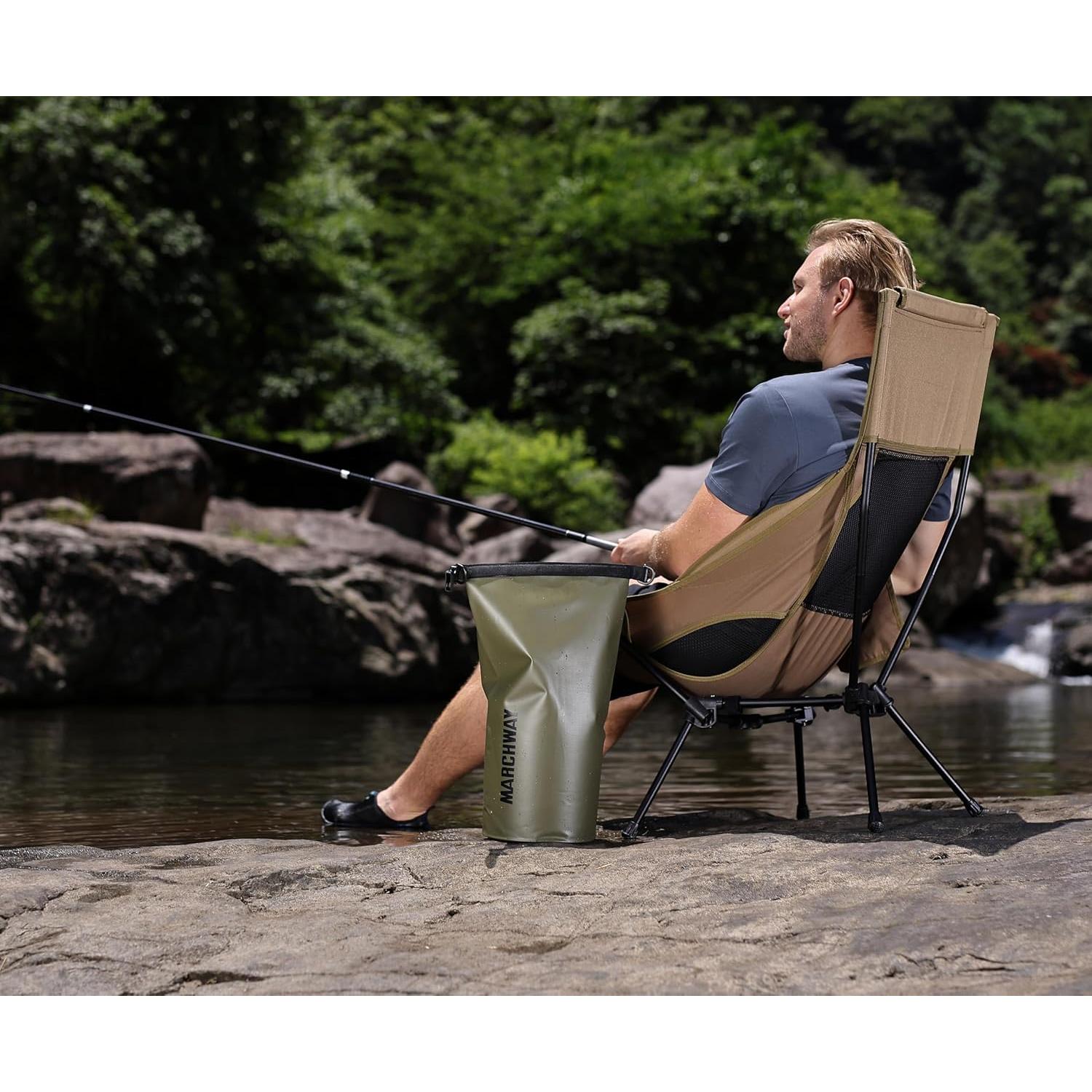 Silla de Camping MARCHWAY Plegable Respaldo Alto Caqui