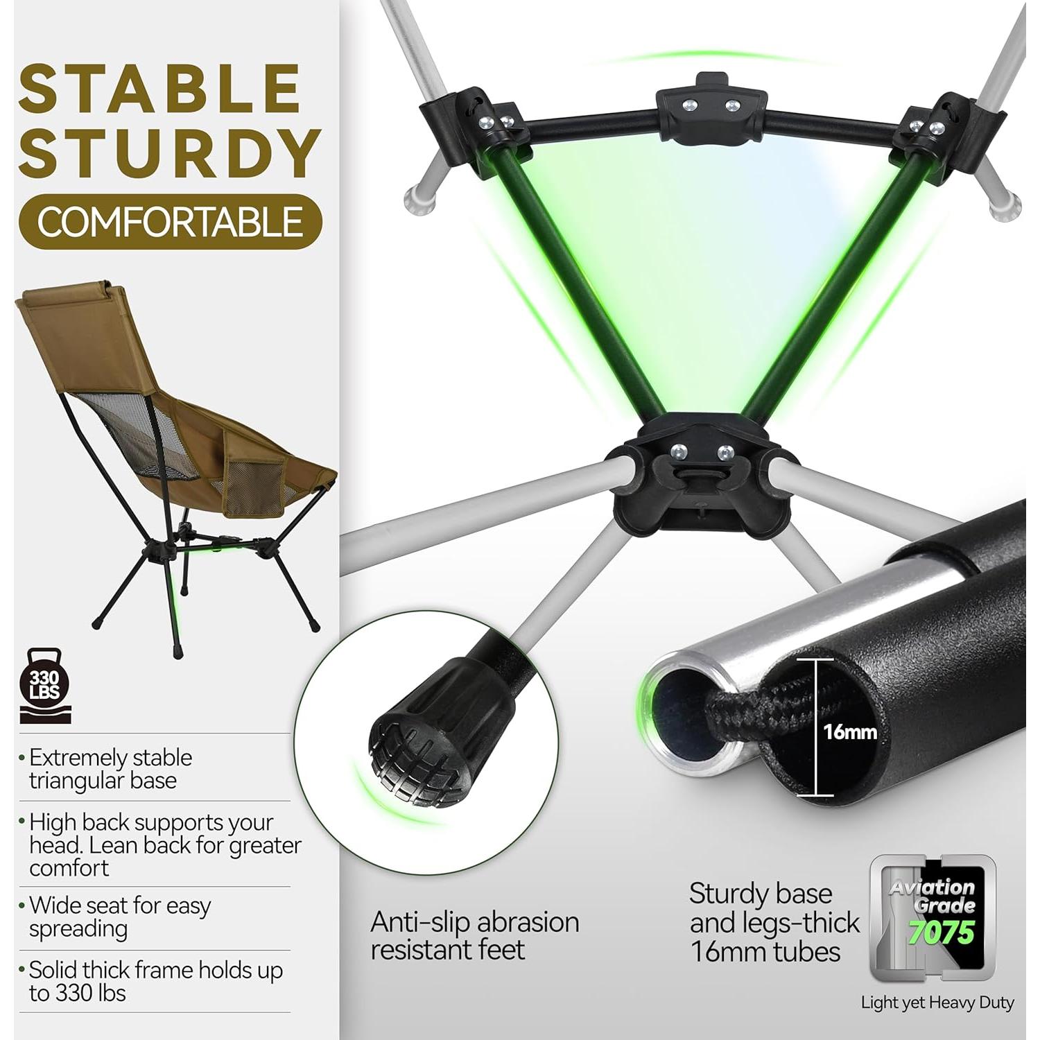 Silla de Camping MARCHWAY Plegable Respaldo Alto Caqui