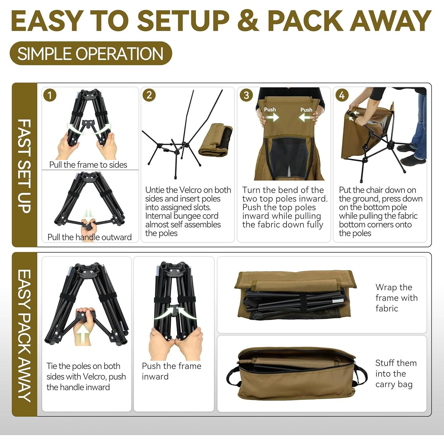 Silla de Camping MARCHWAY Plegable Respaldo Alto Caqui