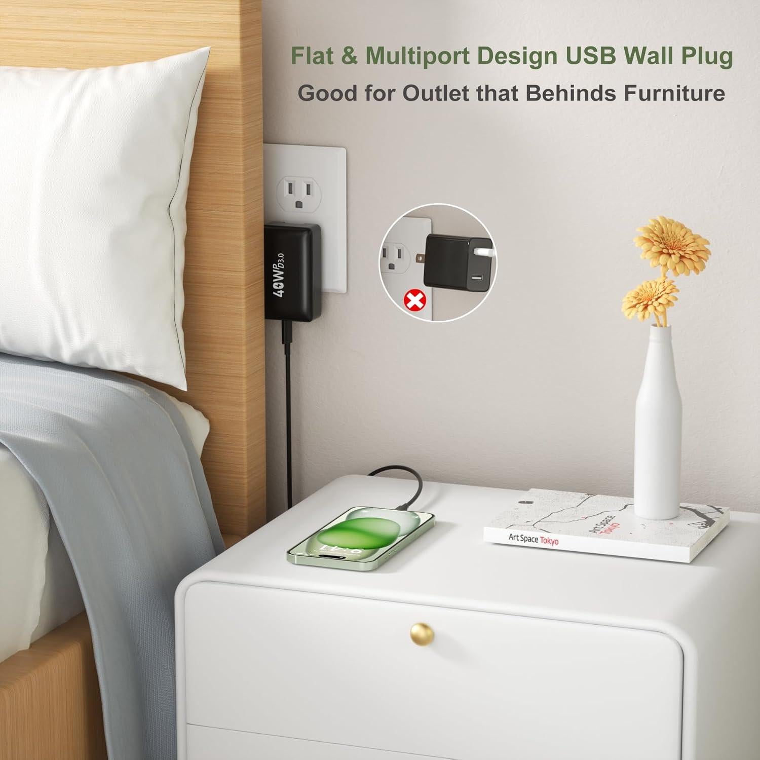 Cargador de Pared USB-C OKRAY 40W 4 Puertos Carga Rápida