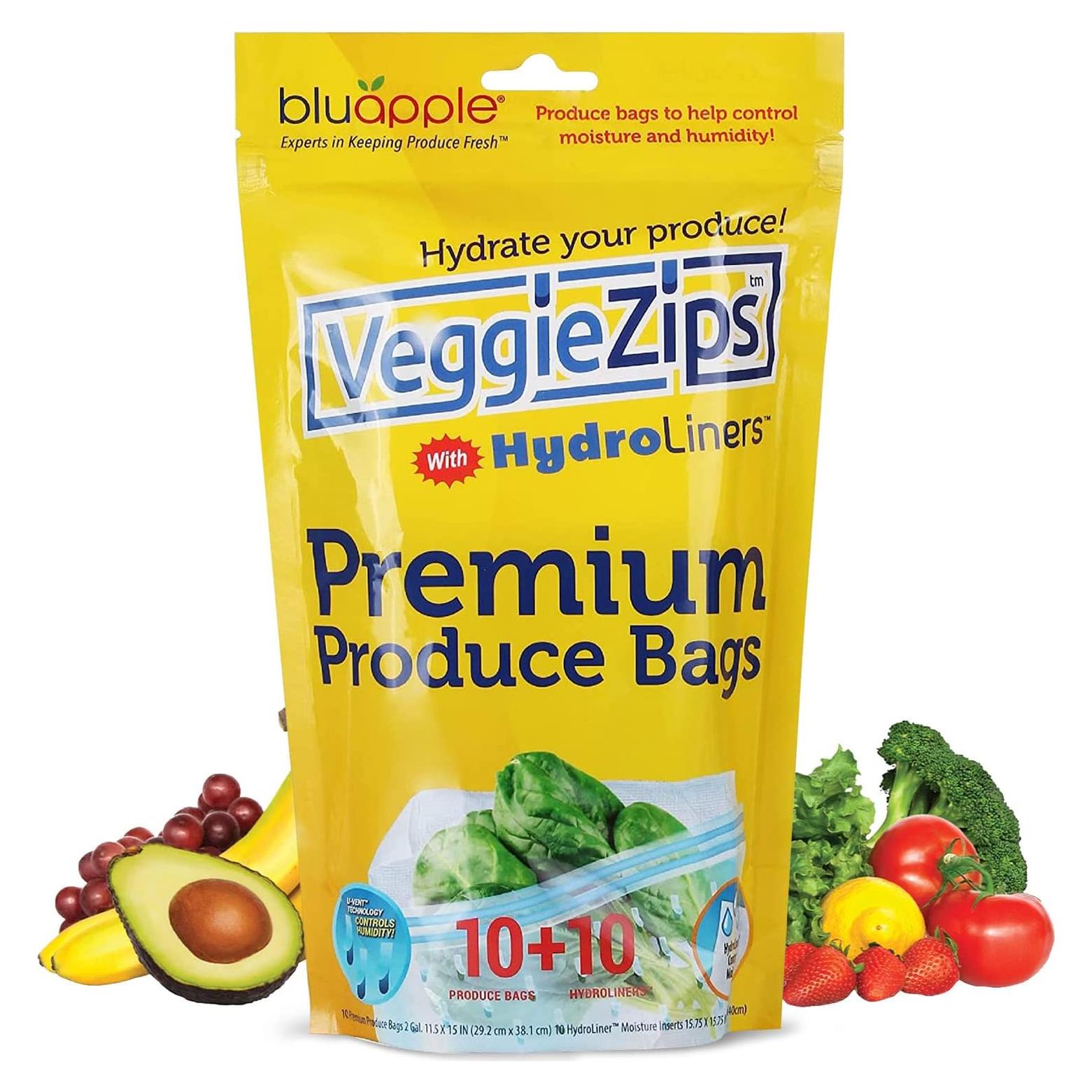 Bolsas VeggieZips Bluapple - 20 Piezas, Almacenamiento Fresco