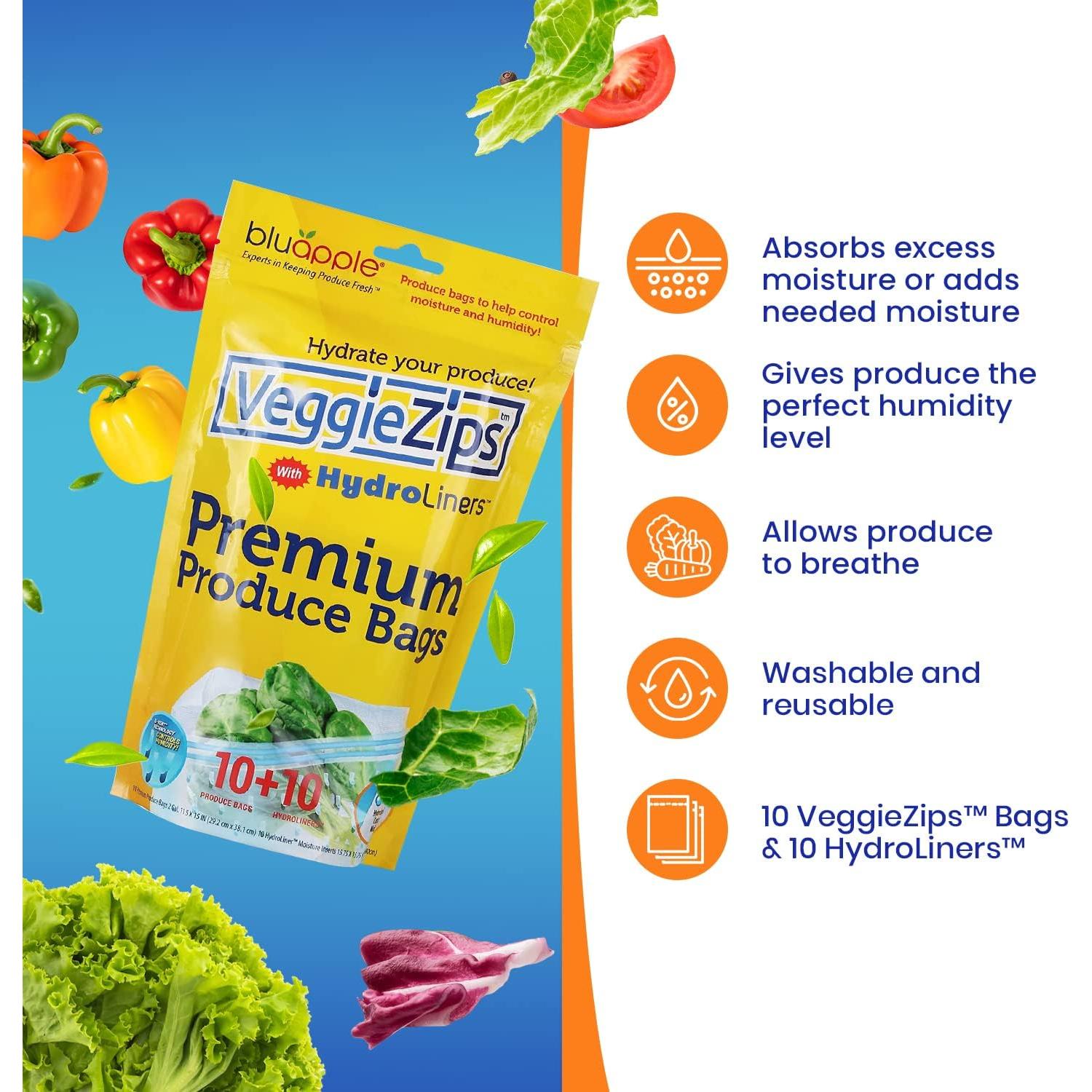 Bolsas VeggieZips Bluapple - 20 Piezas, Almacenamiento Fresco