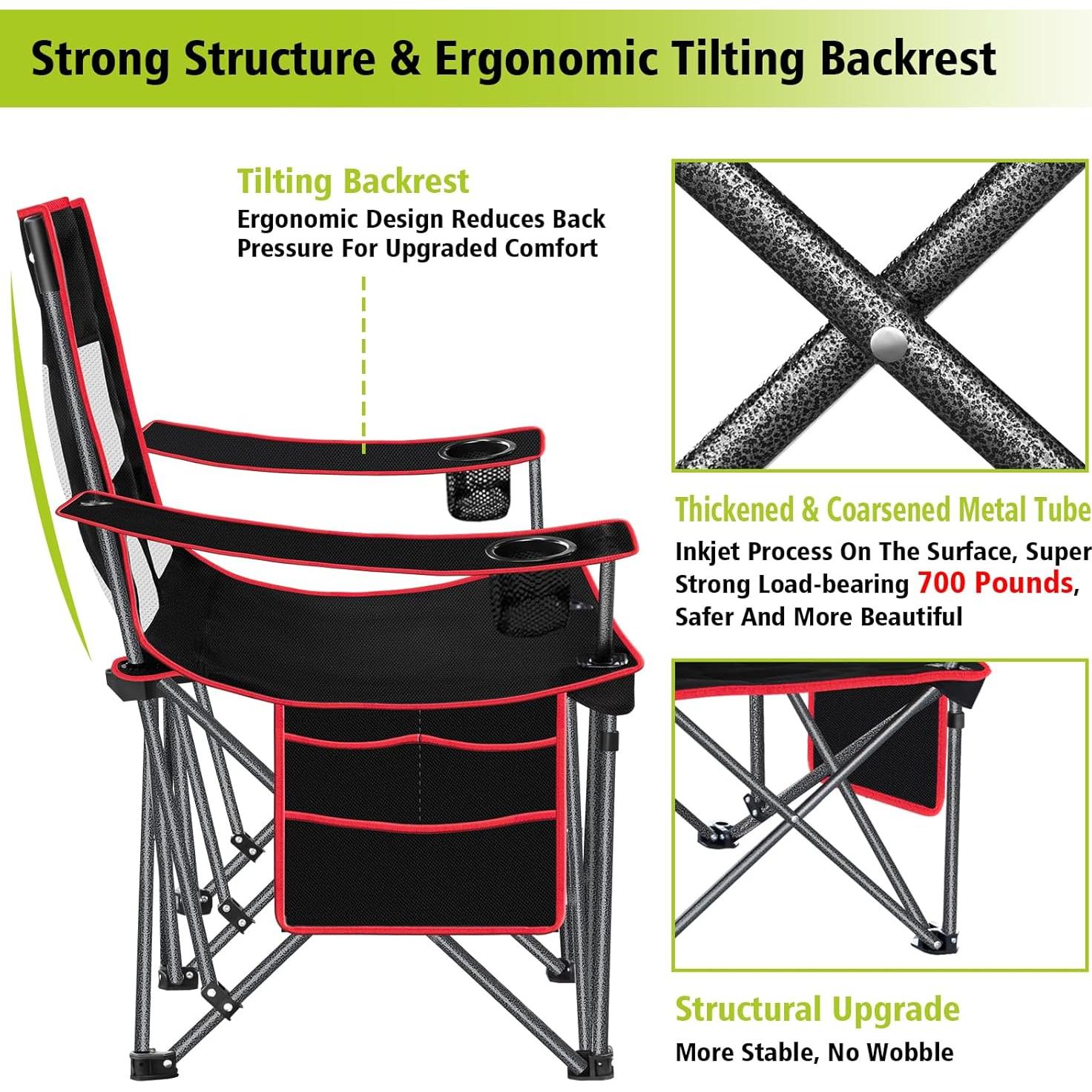 Silla de Camping Relispo Doble Plegable 317kg Rojo