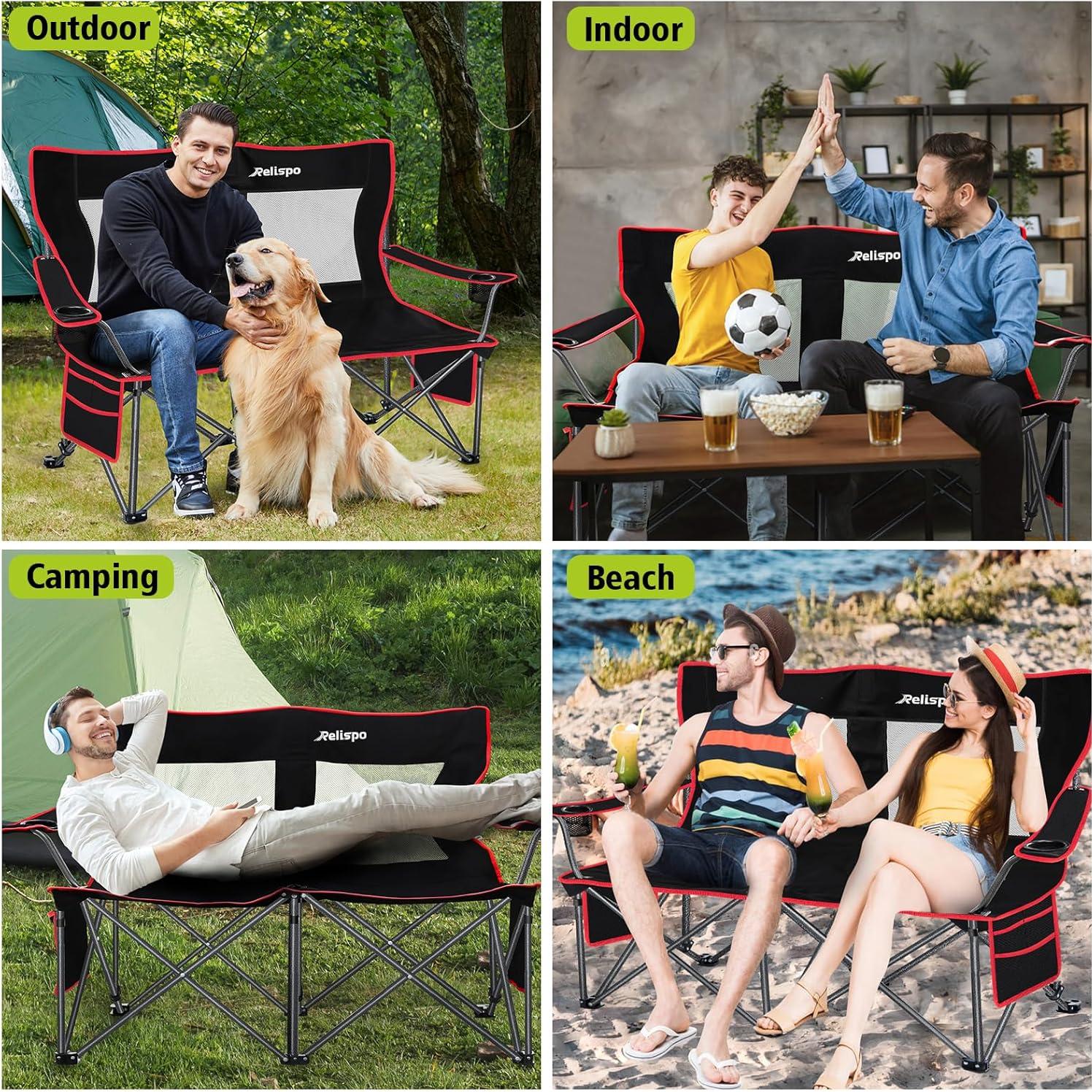 Silla de Camping Relispo Doble Plegable 317kg Rojo