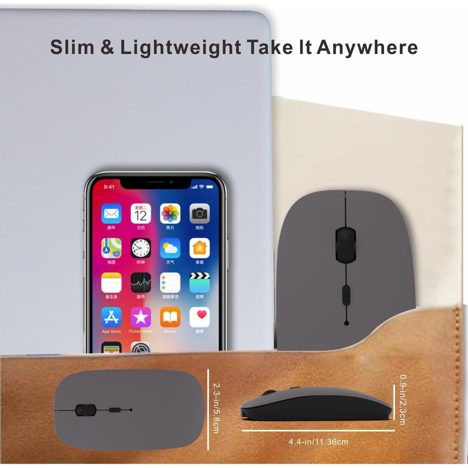 Ratón Inalámbrico Bluetooth HOTDREAM Gris Recargable 1600 DPI