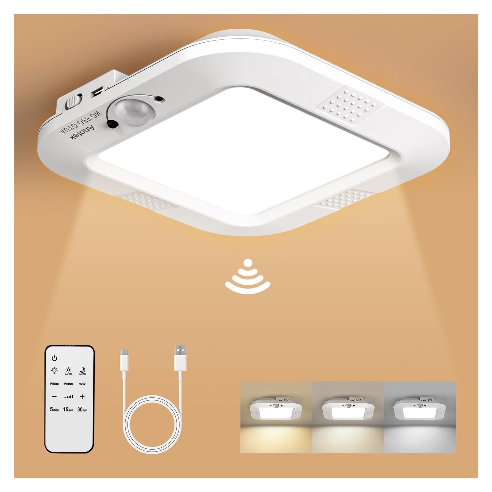 Luz de Techo Recargable ANOTEK con Sensor de Movimiento 4000mAh