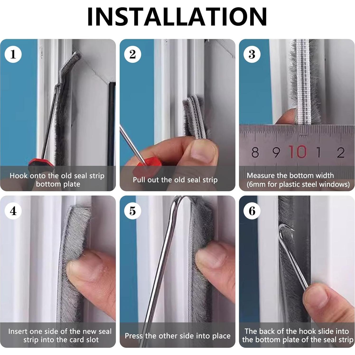 Tira de Sello de Cepillo Zjclx 5m x 6mm Gris para Puertas y Ventanas