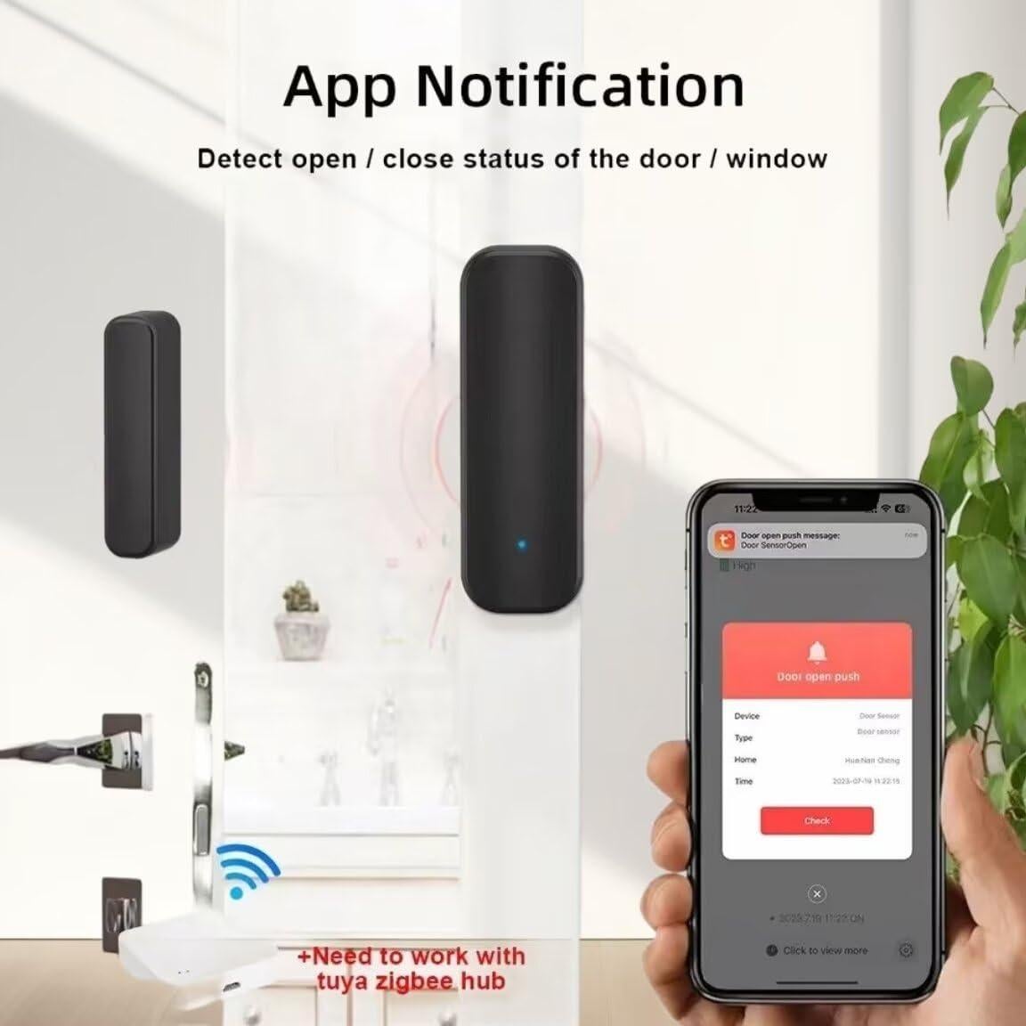 Sensores de Puerta y Ventana WiFi BVAZTVP Inteligentes Negro