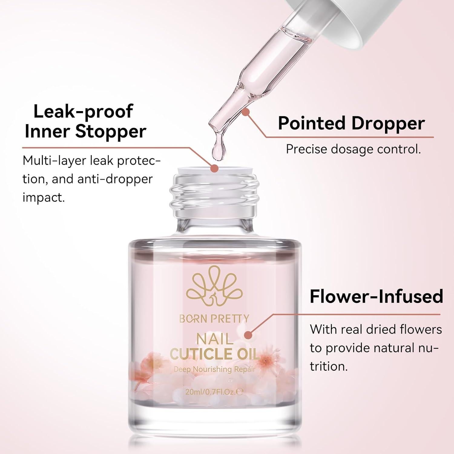 Aceite para Cutículas Born Pretty 20ML con Flores Reales