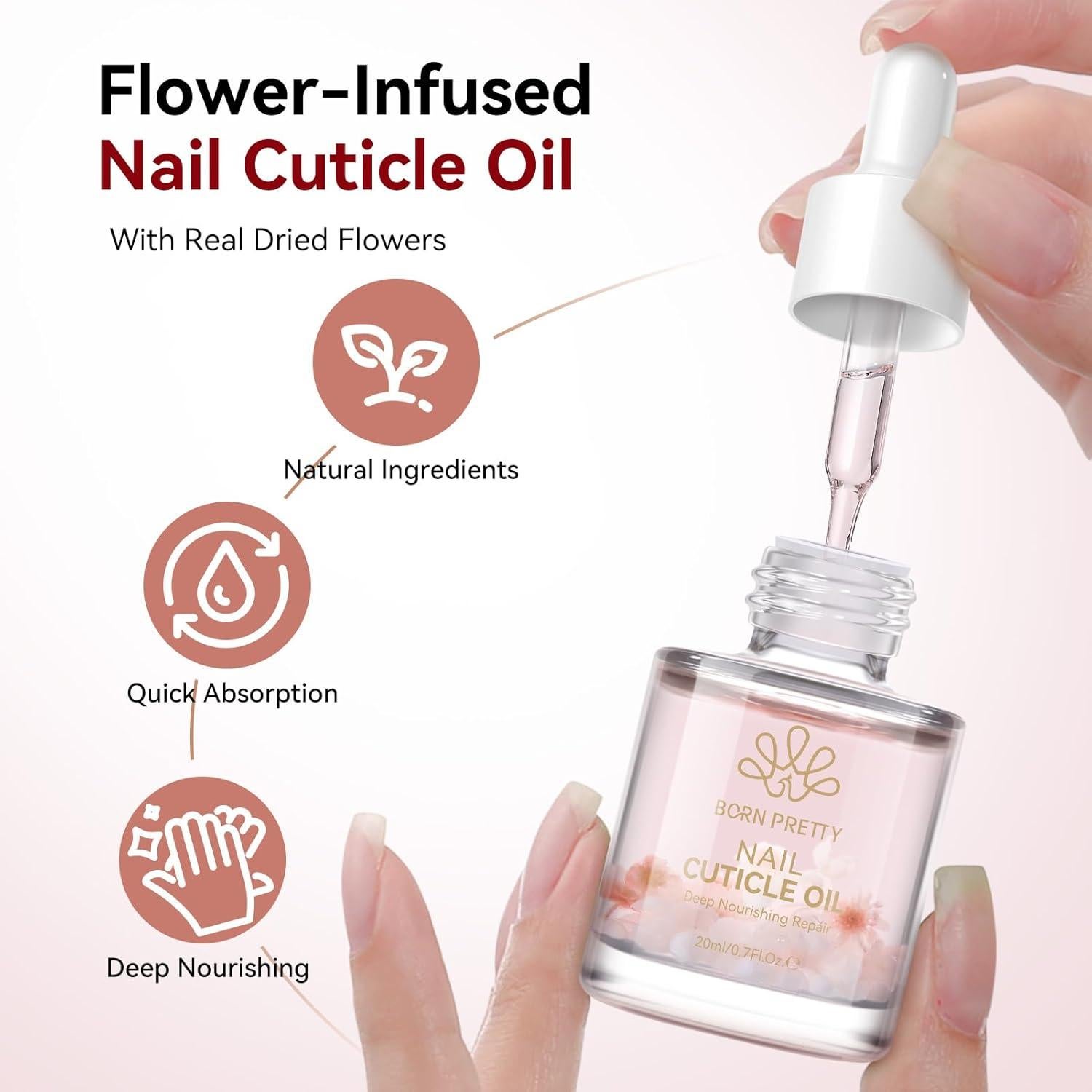 Aceite para Cutículas Born Pretty 20ML con Flores Reales