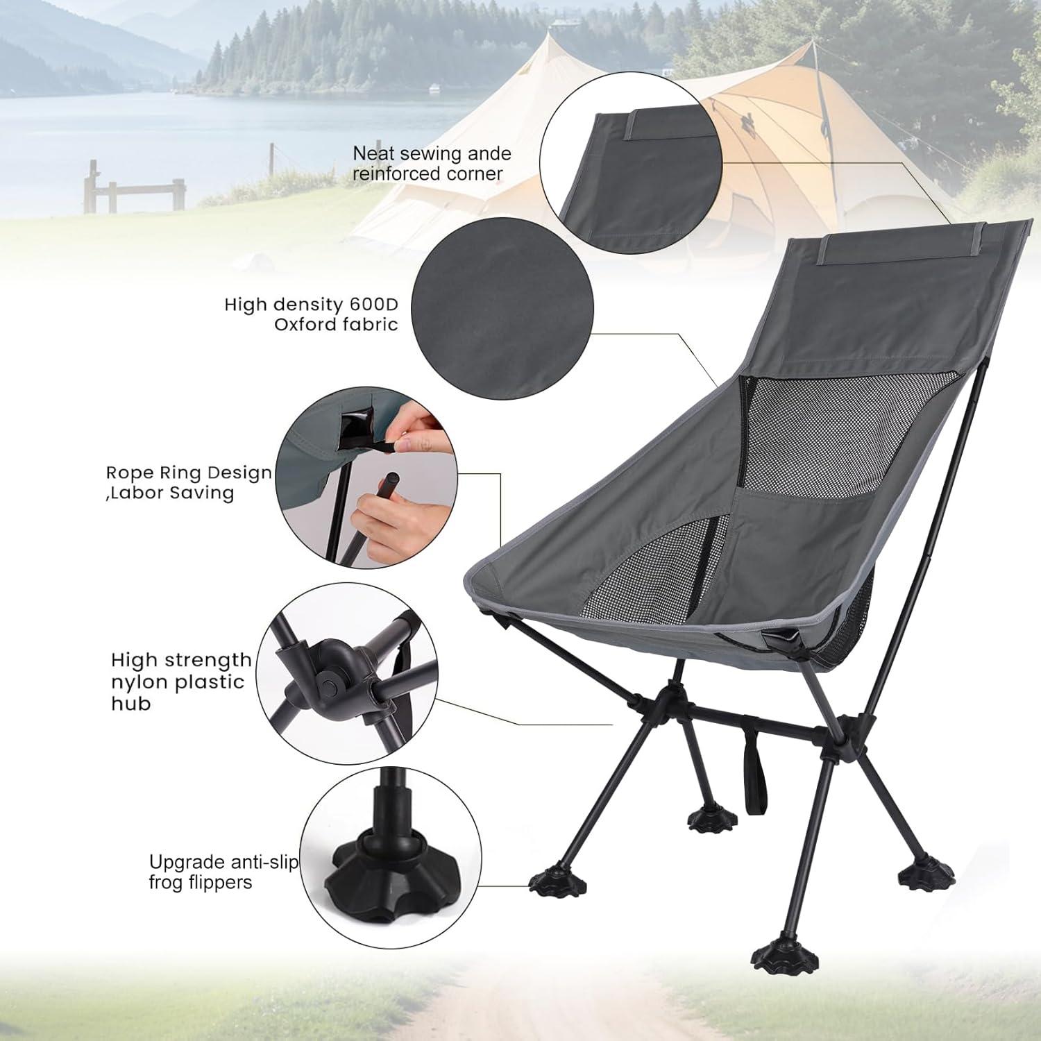 Silla de Camping IEJ Plegable Ultraligera Respaldo Alto