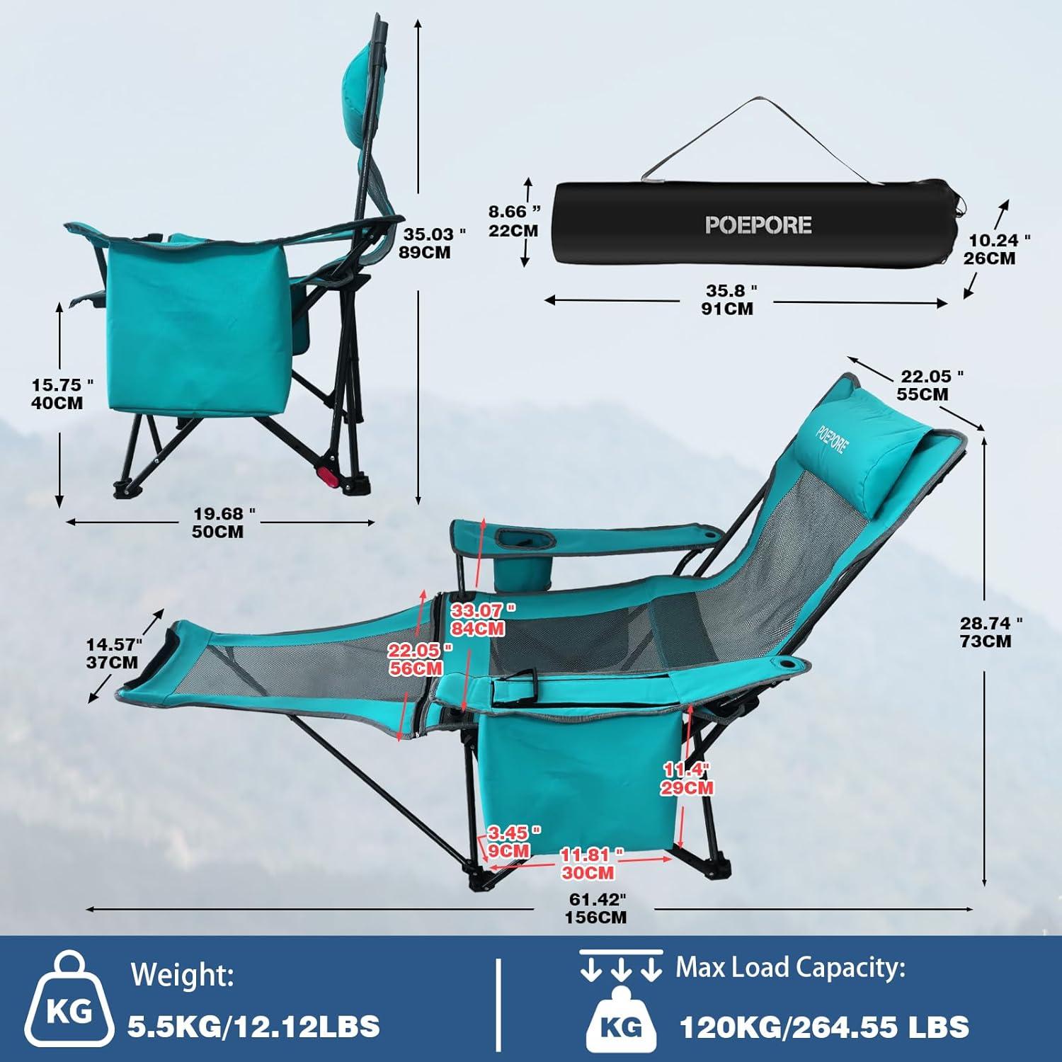 Silla de Camping POEPORE Reclinable 4 Posiciones 120 kg