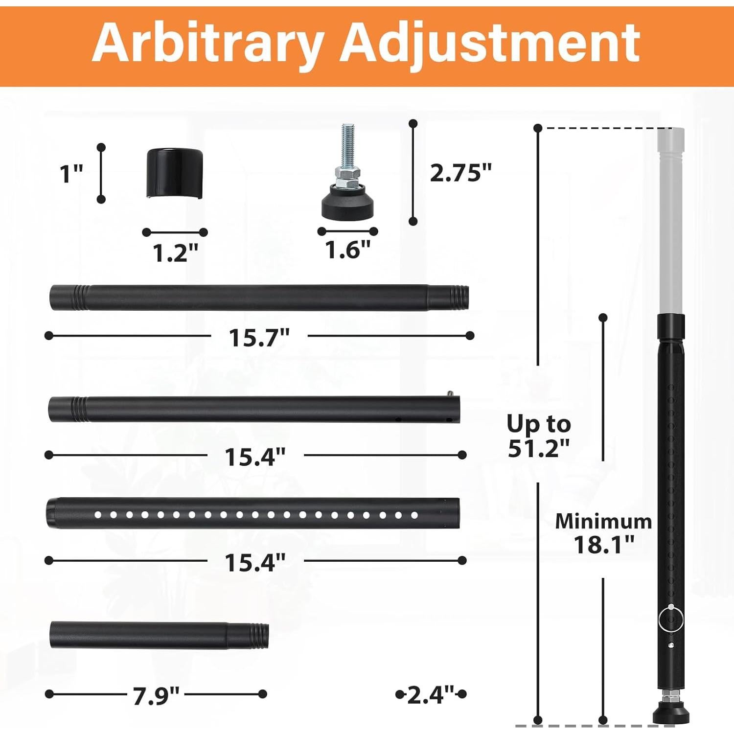 Barras de Seguridad Ajustables BsBsBest para Ventanas y Puertas 45.72-129.54 cm Negro