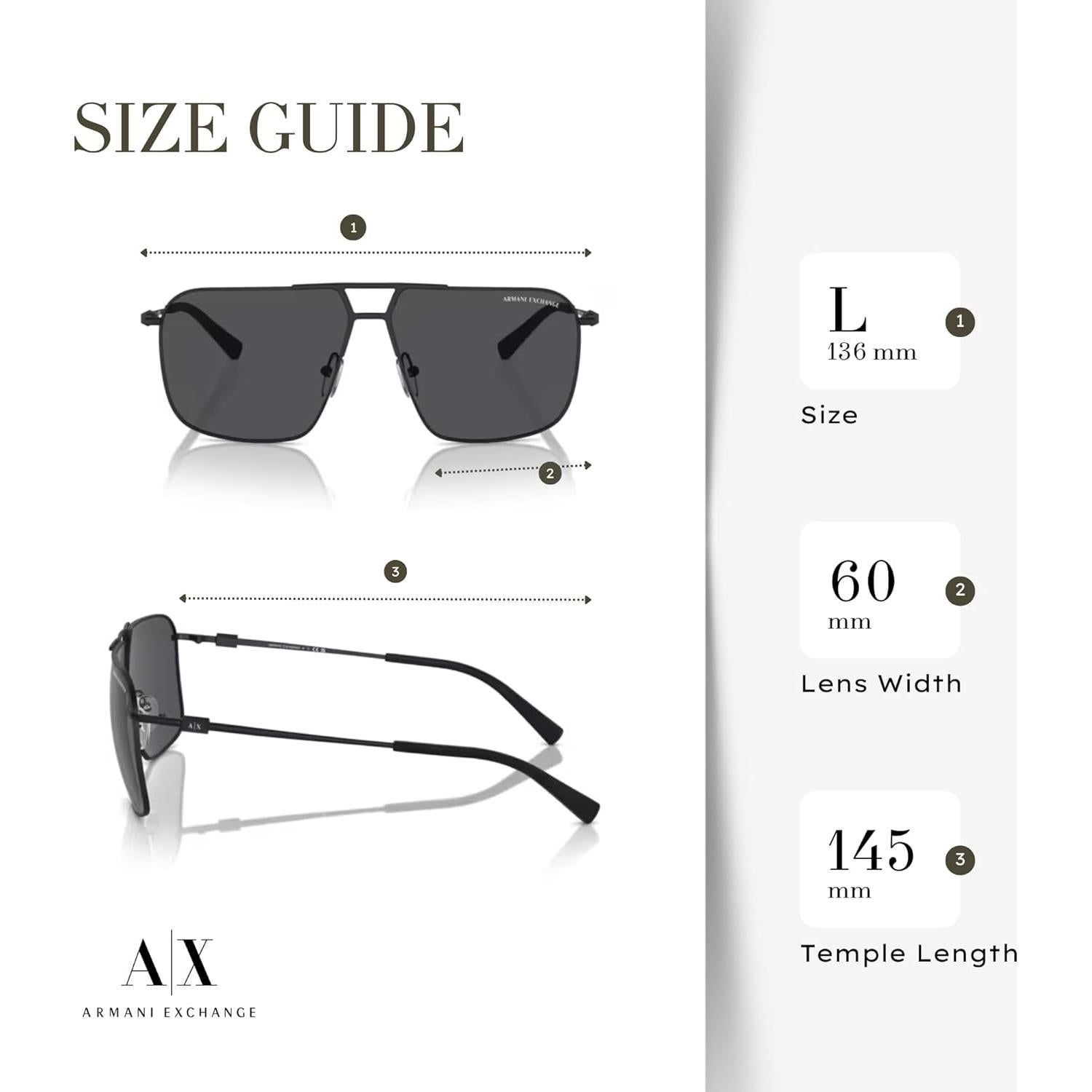 Gafas de Sol Aviador Armani Exchange AX2050S Hombres + Kit Accesorios