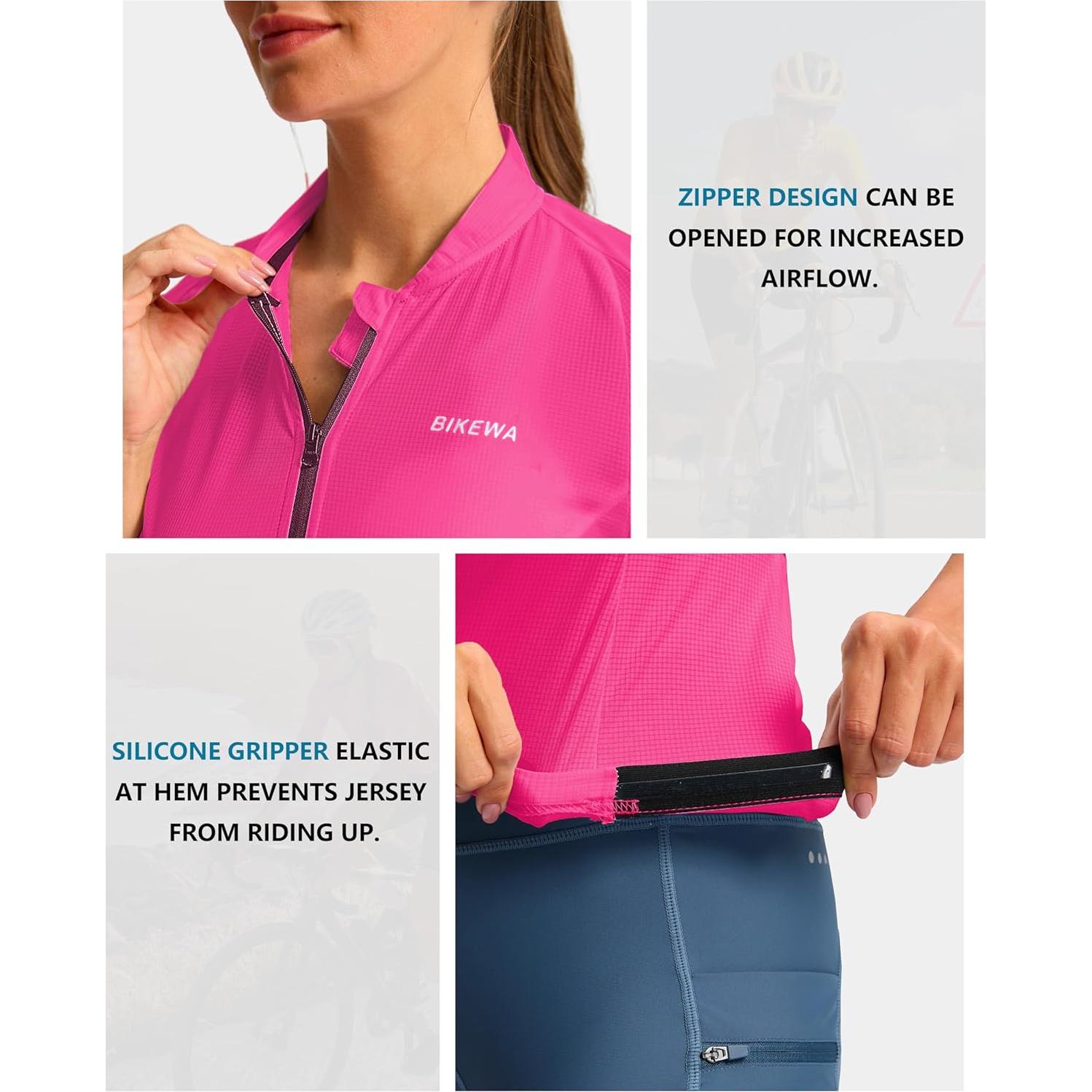 Camiseta de Ciclismo Mujer Manga Corta Rosa Fluorescente