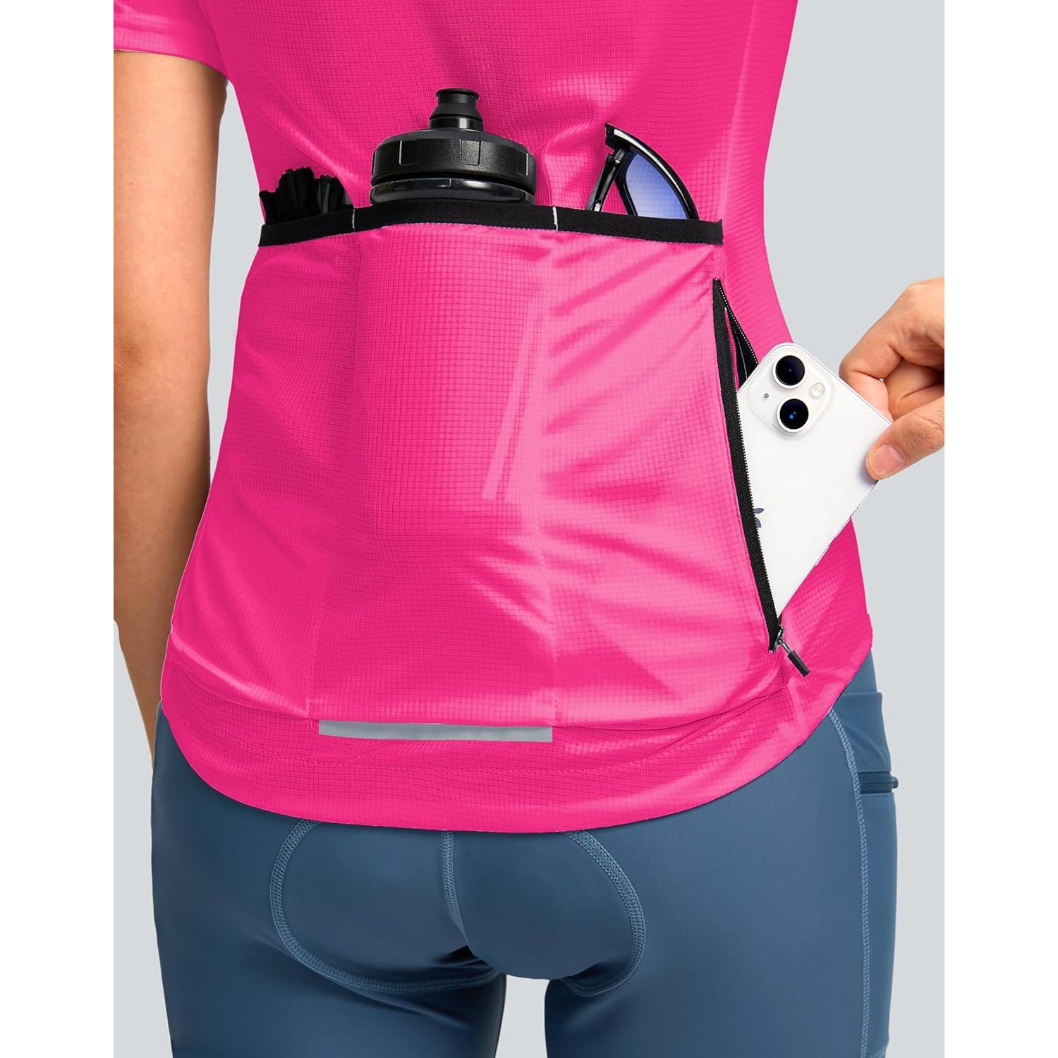 Camiseta de Ciclismo Mujer Manga Corta Rosa Fluorescente