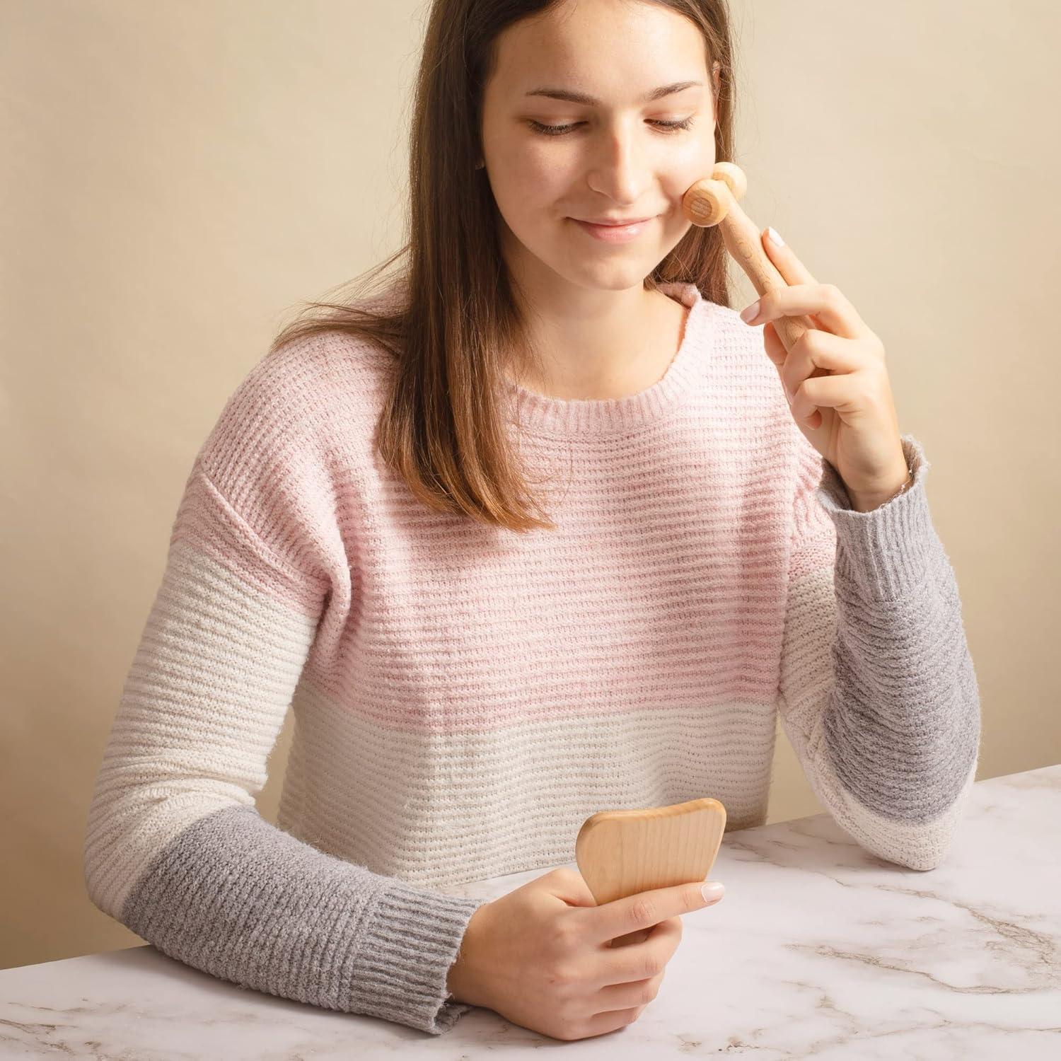 Rodillo de Masaje Facial de Madera Tuuli - Set de 2 Piezas