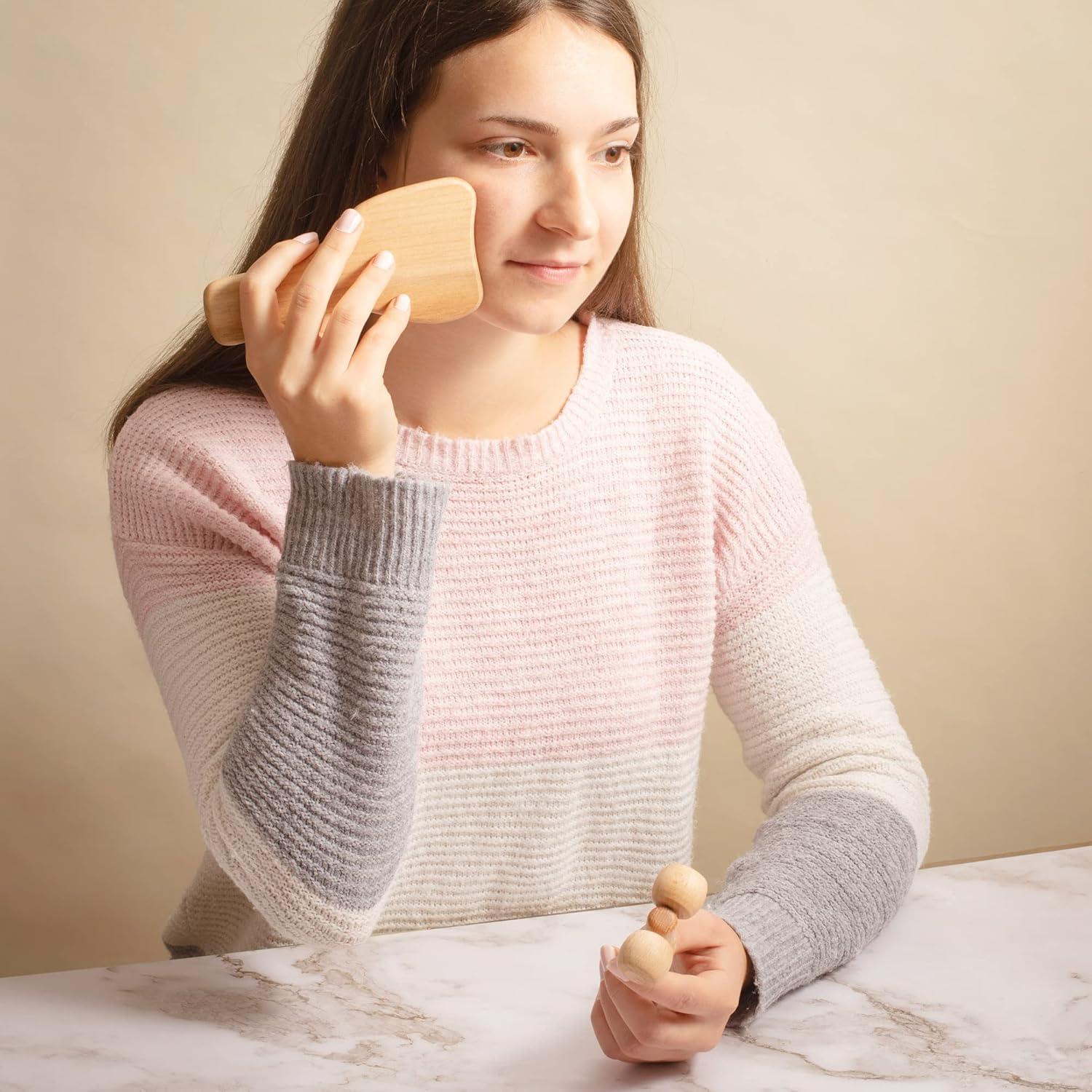 Rodillo de Masaje Facial de Madera Tuuli - Set de 2 Piezas