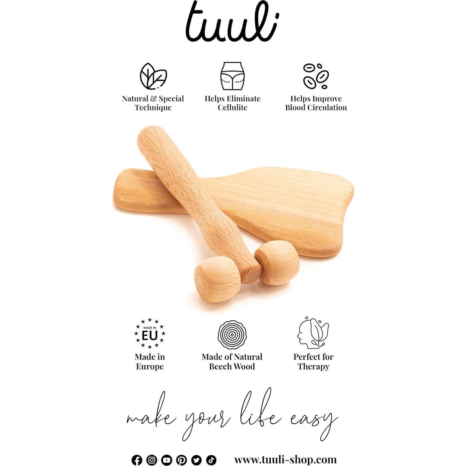 Rodillo de Masaje Facial de Madera Tuuli - Set de 2 Piezas